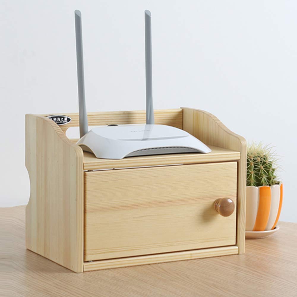 XJZKA Solid Wood Cable Storage Box - Organizer for Wires, Routers, TV Set-top Box & Cat6 Cables - Desktop Wire Management Solution for Home & Office Use