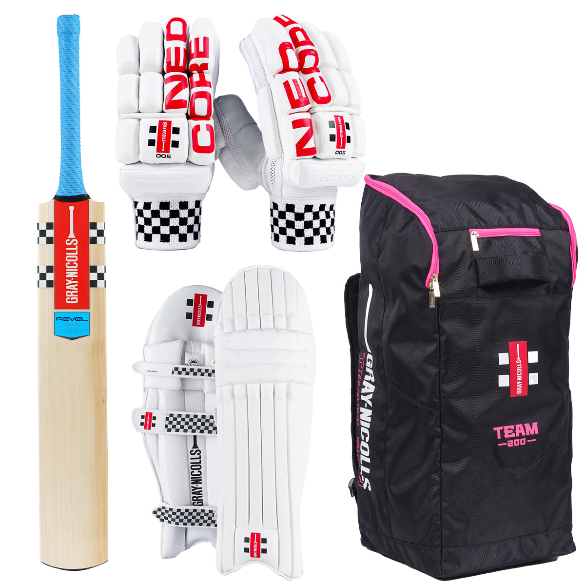 Gray Nicolls Revel 5 Star Cricket Bat Set with Gloves, Pads & Carry Bag - Complete Cricket Gear for Practice & Matches