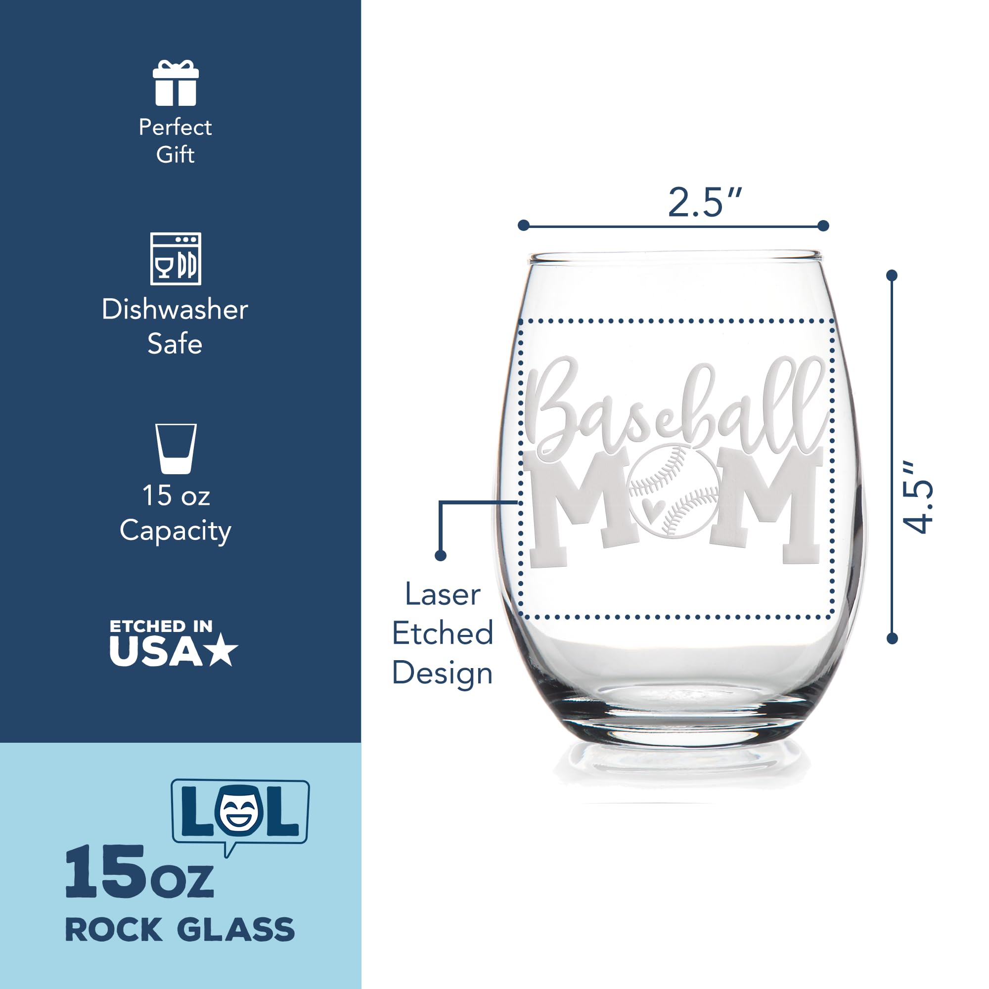 Baseball Mom Stemless Wine Glass - Personalized Baseball Mom Gift for Women, Baseball Themed Wine Cup, Best Baseball Gifts for Mom - Perfect for Game Day, Mother's Day & Team Celebrations