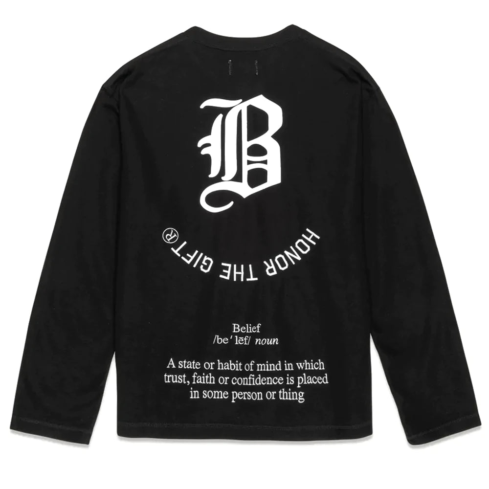 Belief Long Sleeve T-Shirt for Men & Women | Soft Cotton Crewneck Top | White Casual Shirt for Everyday Wear, Street Style & Layering