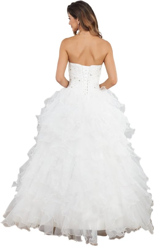Elegant Women's Lace Wedding Dress with Organza Ruffles - Romantic Bridal Gown for Bride | Perfect for Church Ceremonies, Beach Weddings & Formal Receptions