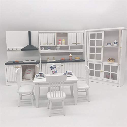 Minimalist Modern Kitchen Furniture Set - 1:12 Scale Dollhouse Cabinet, Table & Chairs - Perfect for Miniature Home Decor & DIY Dollhouse Projects