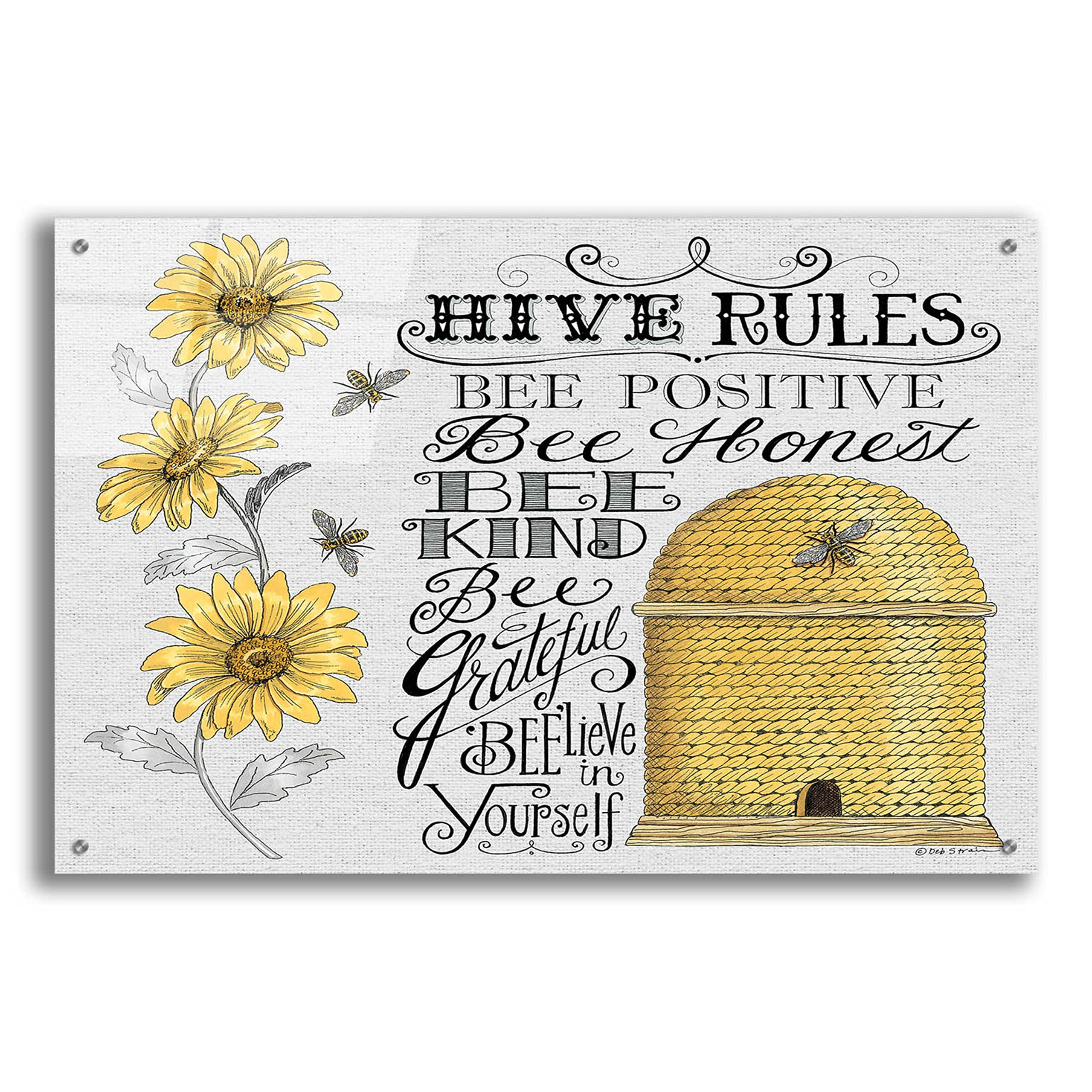 Deb Strain 'Hive Rules 2' Acrylic Glass Wall Art - 36x24 Inches Modern Beehive Painting for Living Room, Office & Home Decor