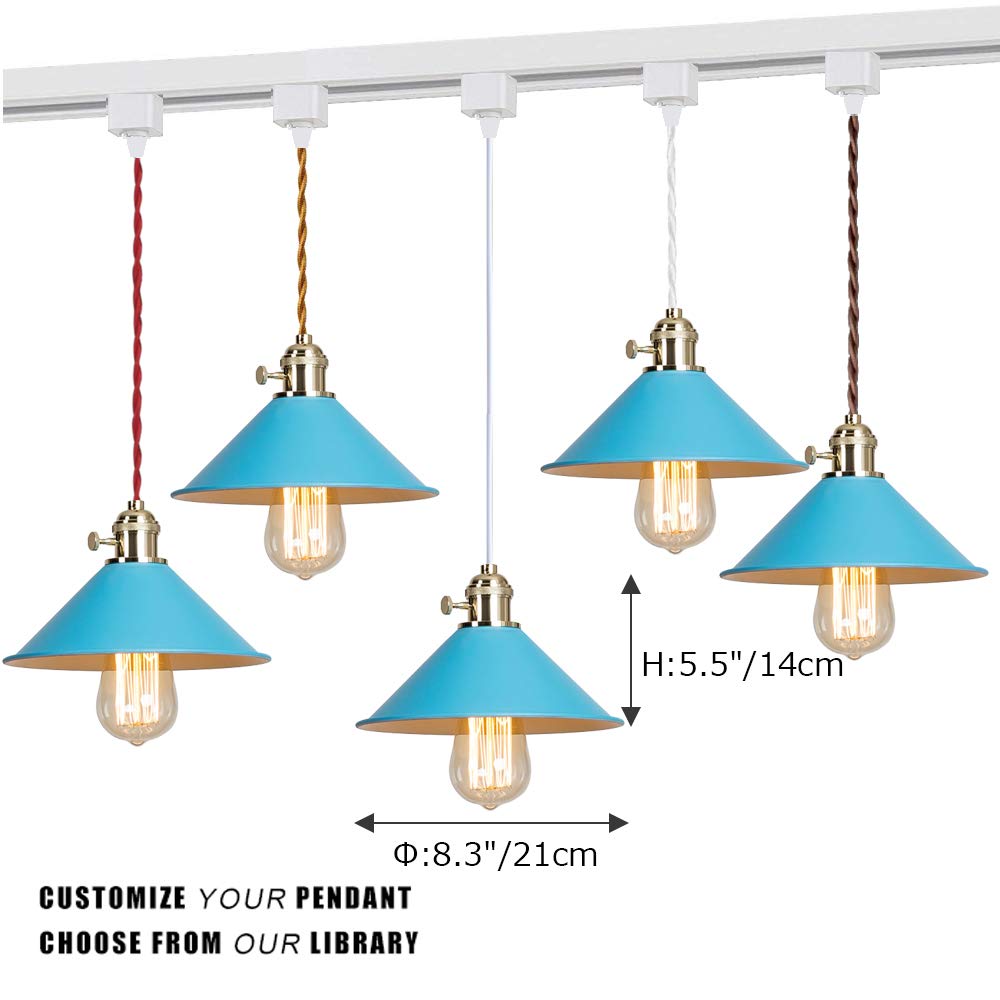 Sky Blue H Track Pendant Lighting - Dimmable Iron Art Fixtures for Kitchen & Kids Room Decor (3-Pack, Bulbs Not Included) | Modern Adjustable Track Lighting for Dining Areas, Bedrooms & Living Spaces