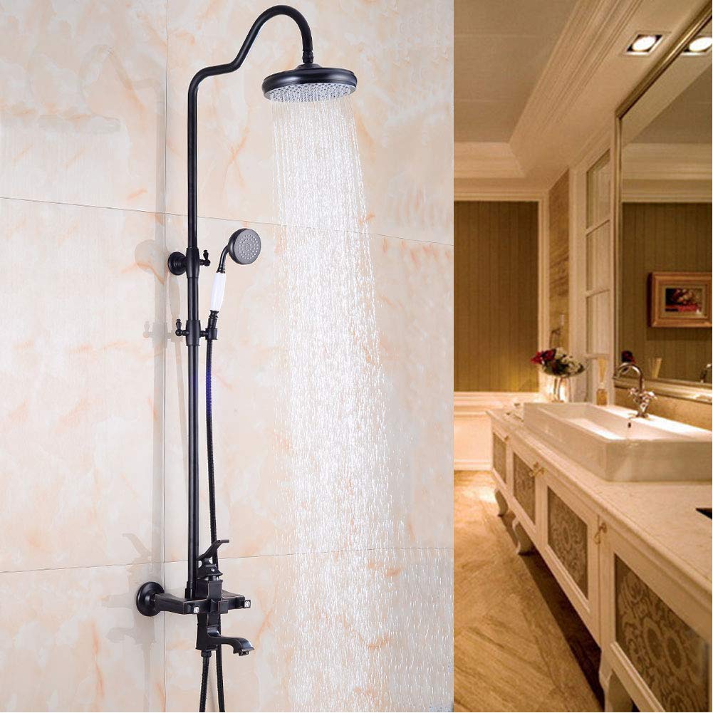 YSDS-JZ Black Oil Rubbed Bronze Shower System Set - Includes Rainfall Shower Head, Handheld Shower & Faucet | European Style Brass Bathroom Fixture for Luxurious Spa Experience at Home