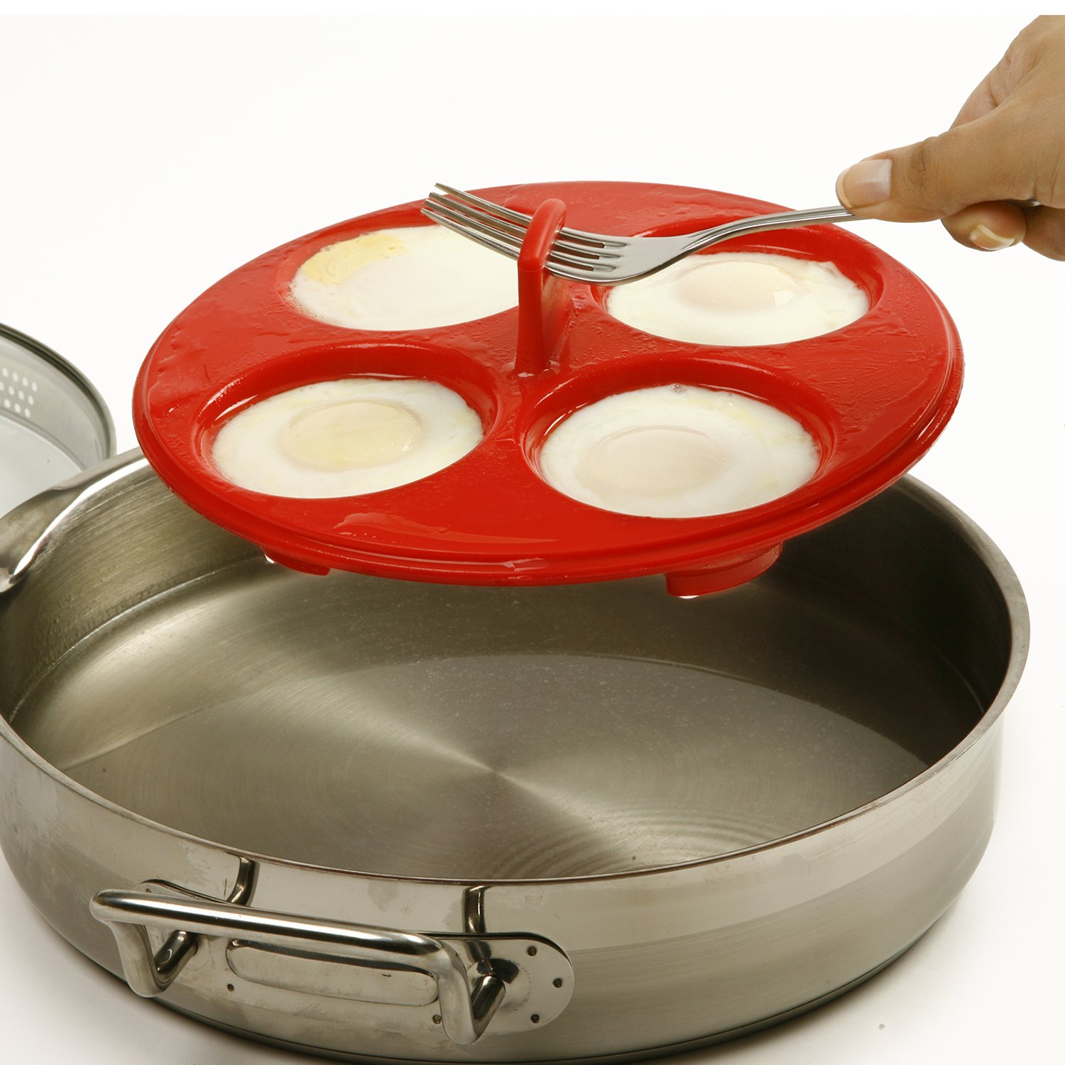 Norpro Silicone 4 Egg Poacher - Red Non-Stick Egg Cooker for Perfect Poached Eggs | Ideal for Breakfast, Brunch & Healthy Cooking
