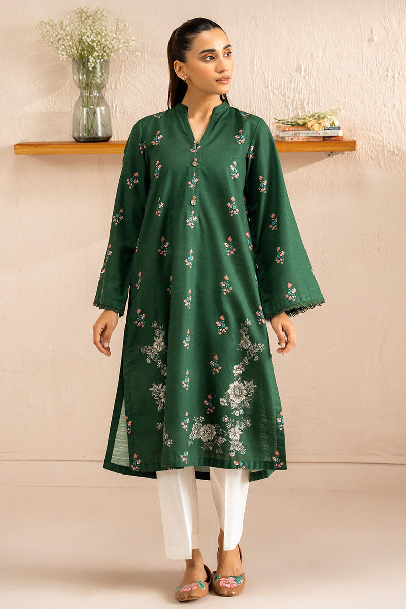 Jewel Green Printed Khaddar Shirt for Men | Traditional Cotton Shirt | Perfect for Casual Wear & Festive Occasions