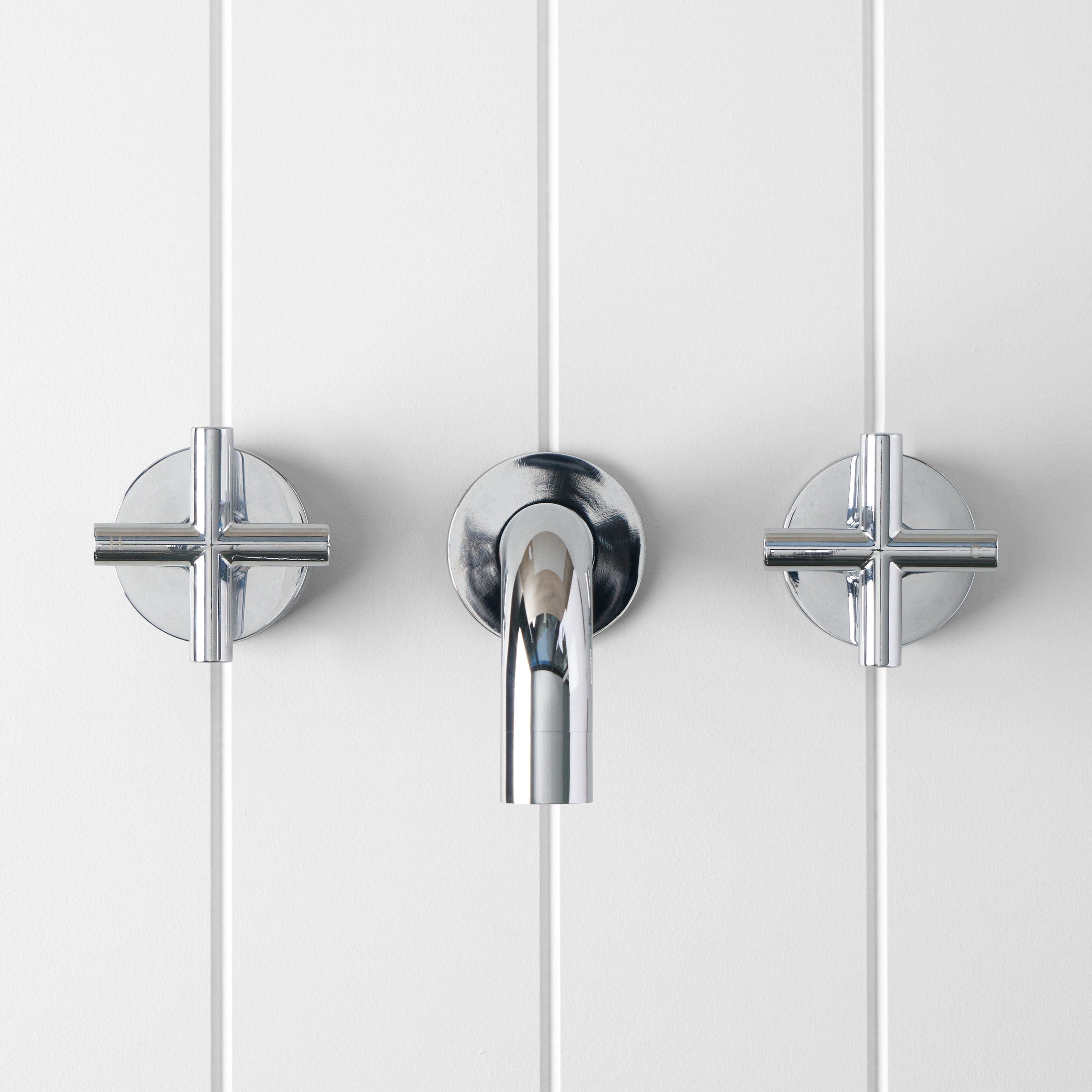 Chrome Wall Spout with Cross Taps - Modern Bathroom Faucet for Sink, Vanity, and Wet Bar Installation