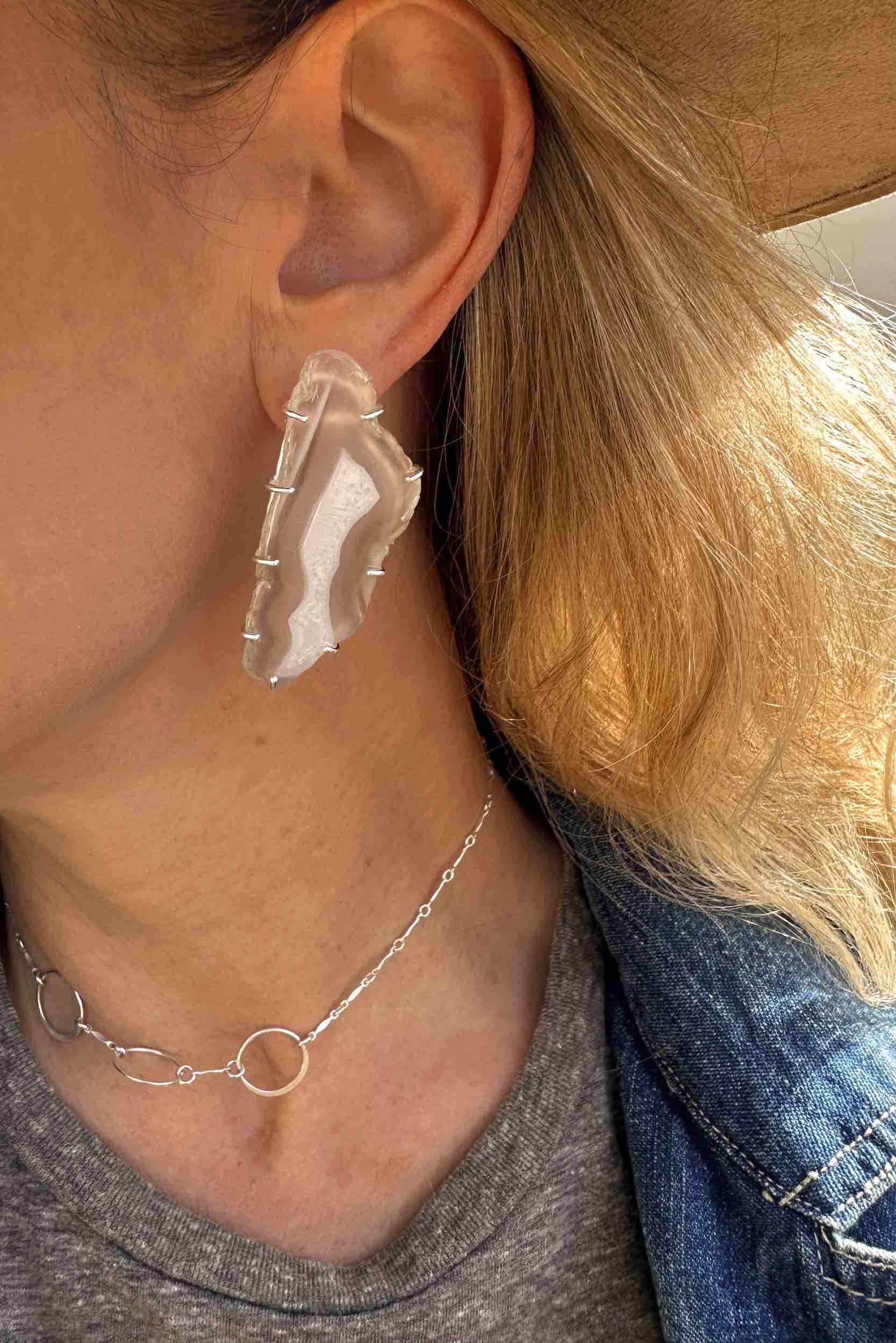 Angel Wings White Agate Silver Earrings - Dainty Sterling Silver Jewelry for Women, Elegant Gemstone Stud Earrings for Everyday Wear, Gift for Her, Perfect for Parties, Weddings & Special Occasions