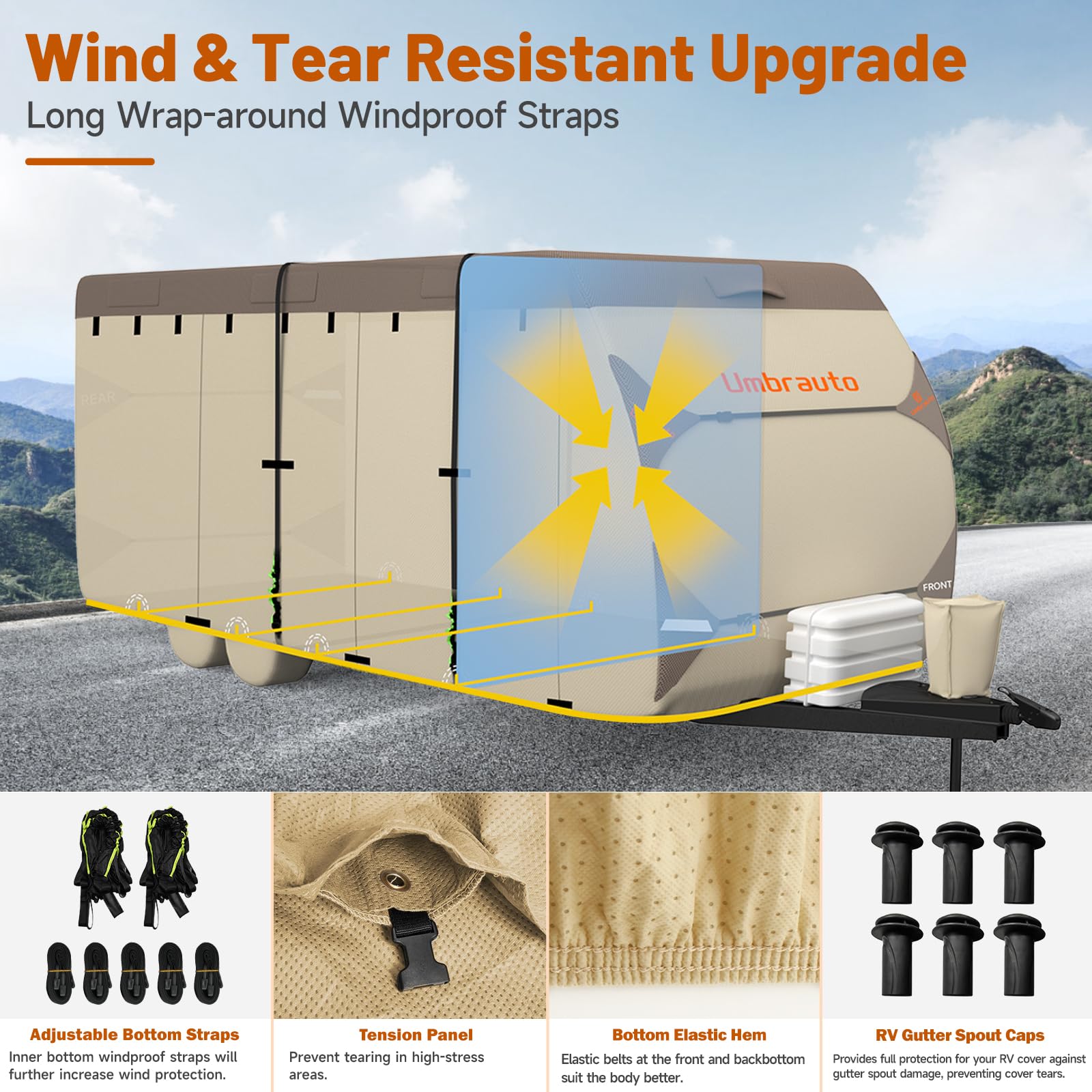 2024 Upgraded 23-24' Waterproof RV Travel Trailer Cover - 7 Layer Top & 3 Layer Side Protection with 4 Tire Covers, Tongue Jack Cover, Gutter Cover & Windproof Ropes | All-Weather Protection for Campers, Trailers & Motorhomes | Perfect for Outdoor Storage & Winter Protection