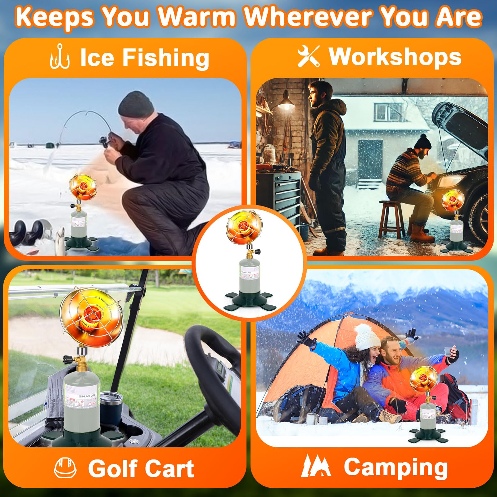 Portable 6200 BTU Propane Heater with Control Valve - Foldable Gas Tank Holder for Camping, Hunting, Fishing, Tent, Garage, Patio & Backyard Use - Ideal for Outdoor Adventures & Space Heating