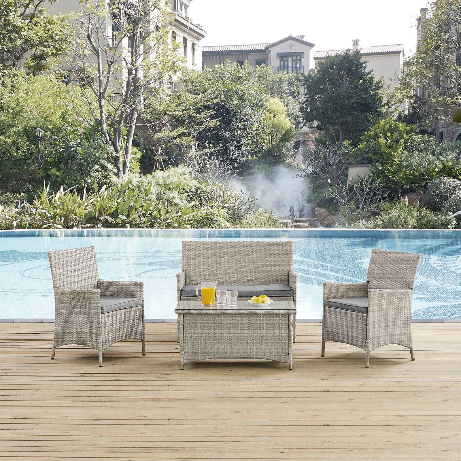 4-Piece Outdoor Patio Conversation Set with Cushions - Perfect for Garden, Backyard, and Poolside Relaxation