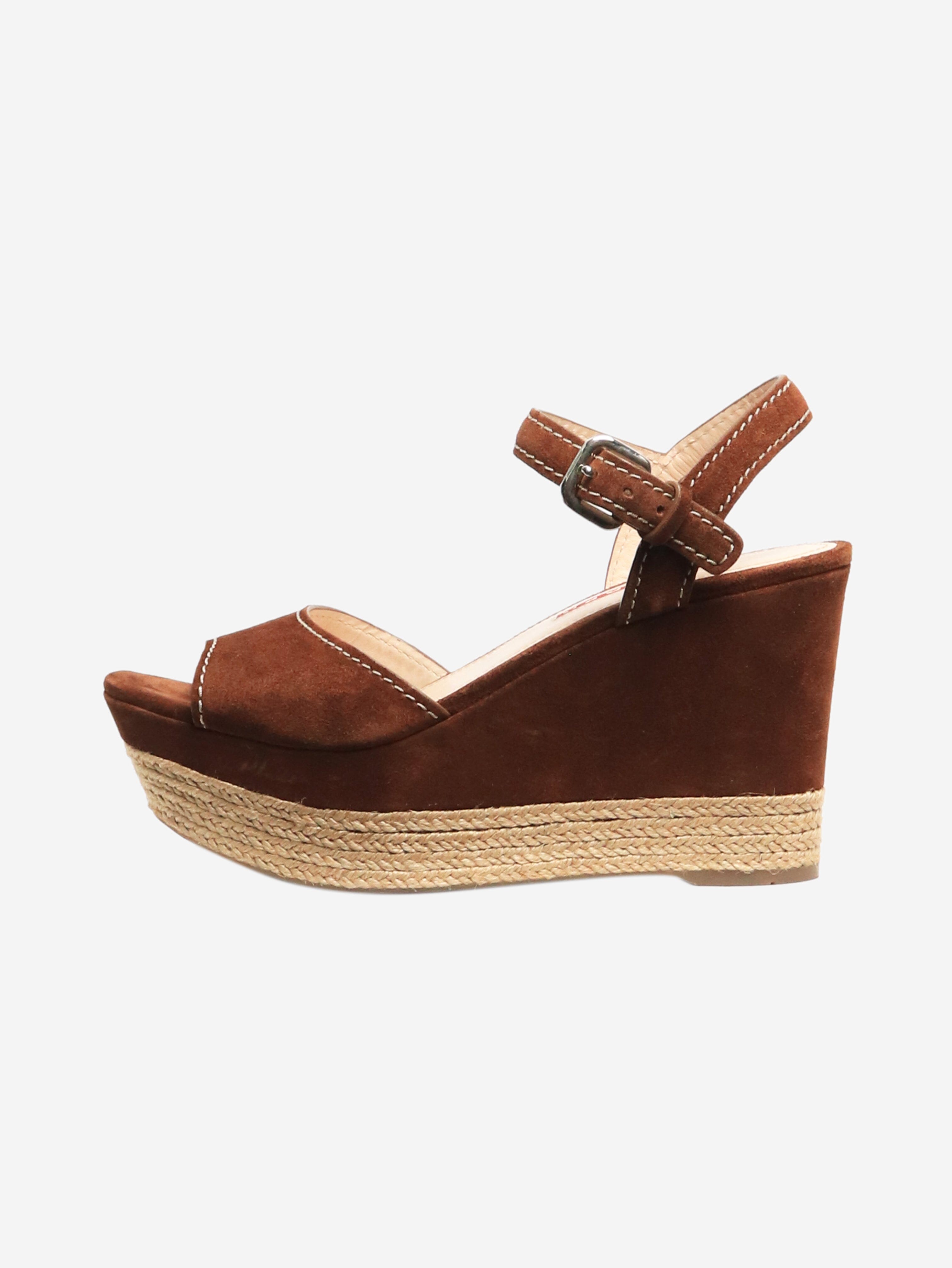 Brown Suede Espadrille Wedge Sandals for Women - Size EU 37 (US 7) | Comfortable Summer Casual Shoes for Beach, Vacation & Everyday Wear