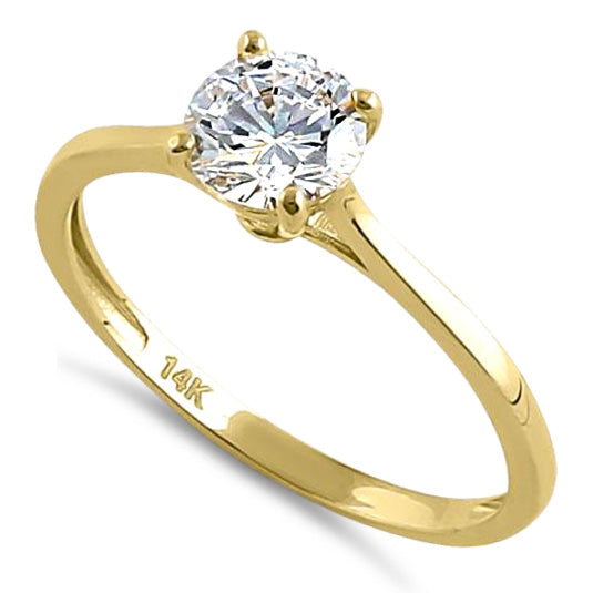14K Yellow Gold Round Solitaire Cubic Zirconia Ring for Women - Elegant CZ Engagement & Wedding Band - Perfect for Proposals, Anniversaries, and Special Occasions
