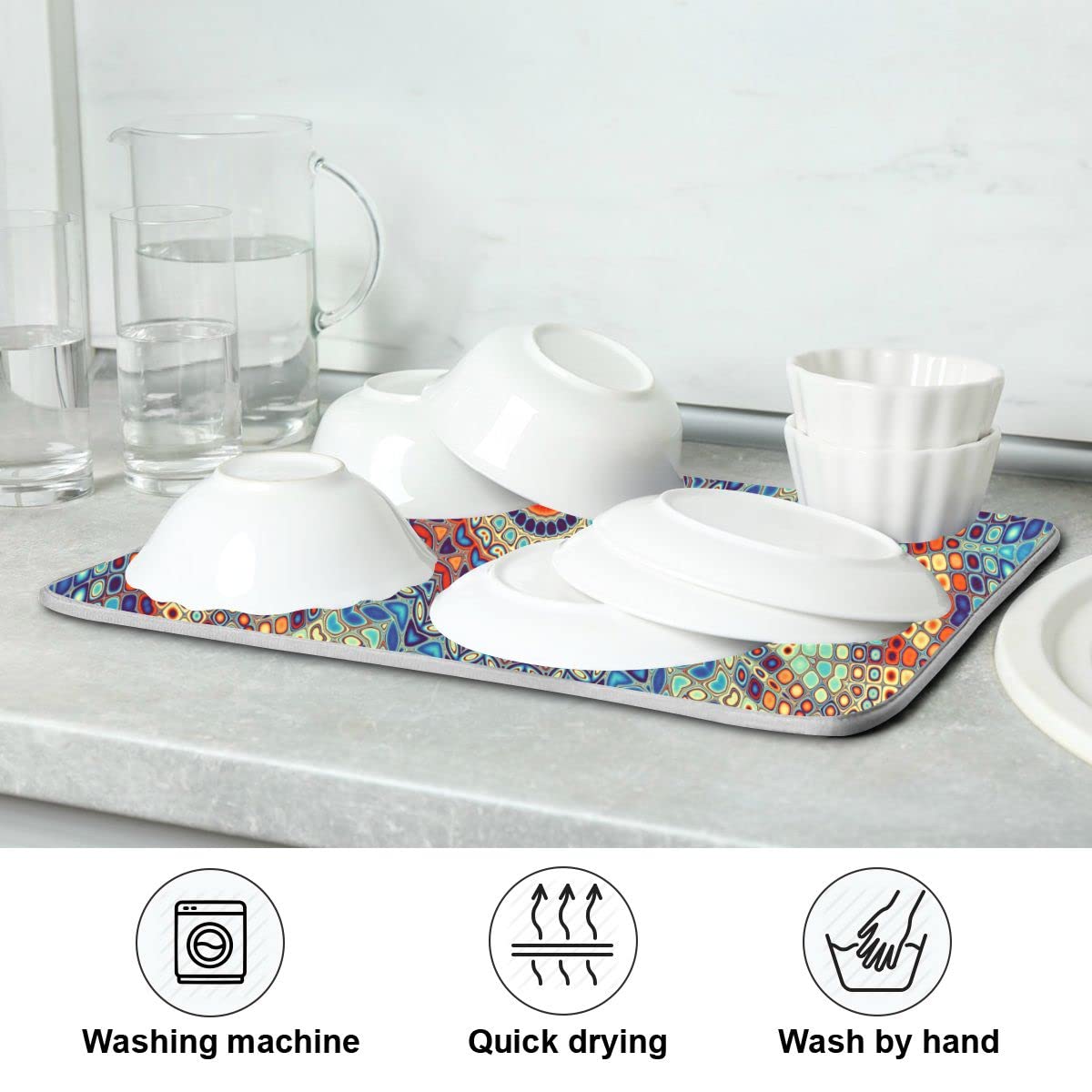 Bohemian Mandala Dish Drying Mat - Absorbent Microfiber 16x18