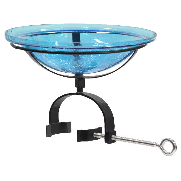 Teal Crackle Glass Birdbath Bowl for Garden Decor - Handmade Crackled Glass Bird Feeder for Outdoor Patio, Yard & Wildlife Habitat
