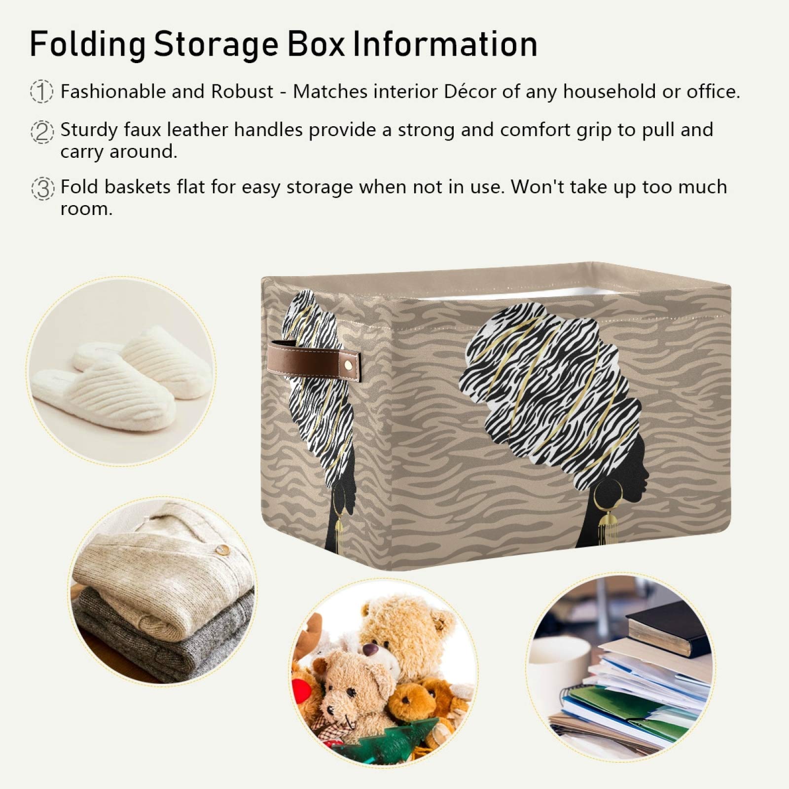 ALAZA Foldable Storage Bins with Zebra Print - Closet Organizer for Bedroom, Nursery, Toys & Books | Space-Saving Storage Solution for Home Organization