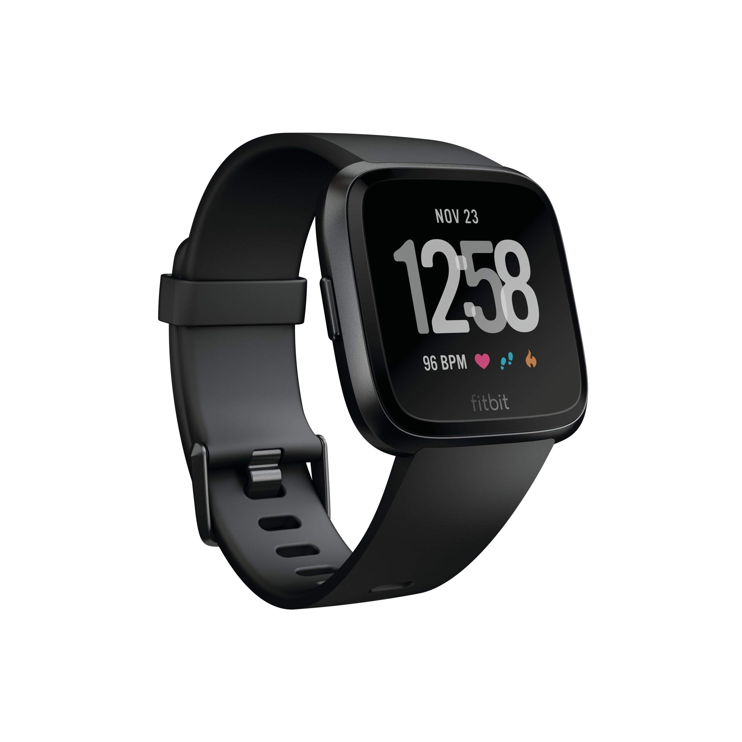 Fitbit Versa Smart Watch - Multisport Fitness Tracker with Heart Rate Monitor, Sleep Tracking & 4+ Day Battery - Black/Black Aluminum (Includes S & L Bands) | Renewed Certified | Perfect for Running, Swimming & Daily Activity Tracking
