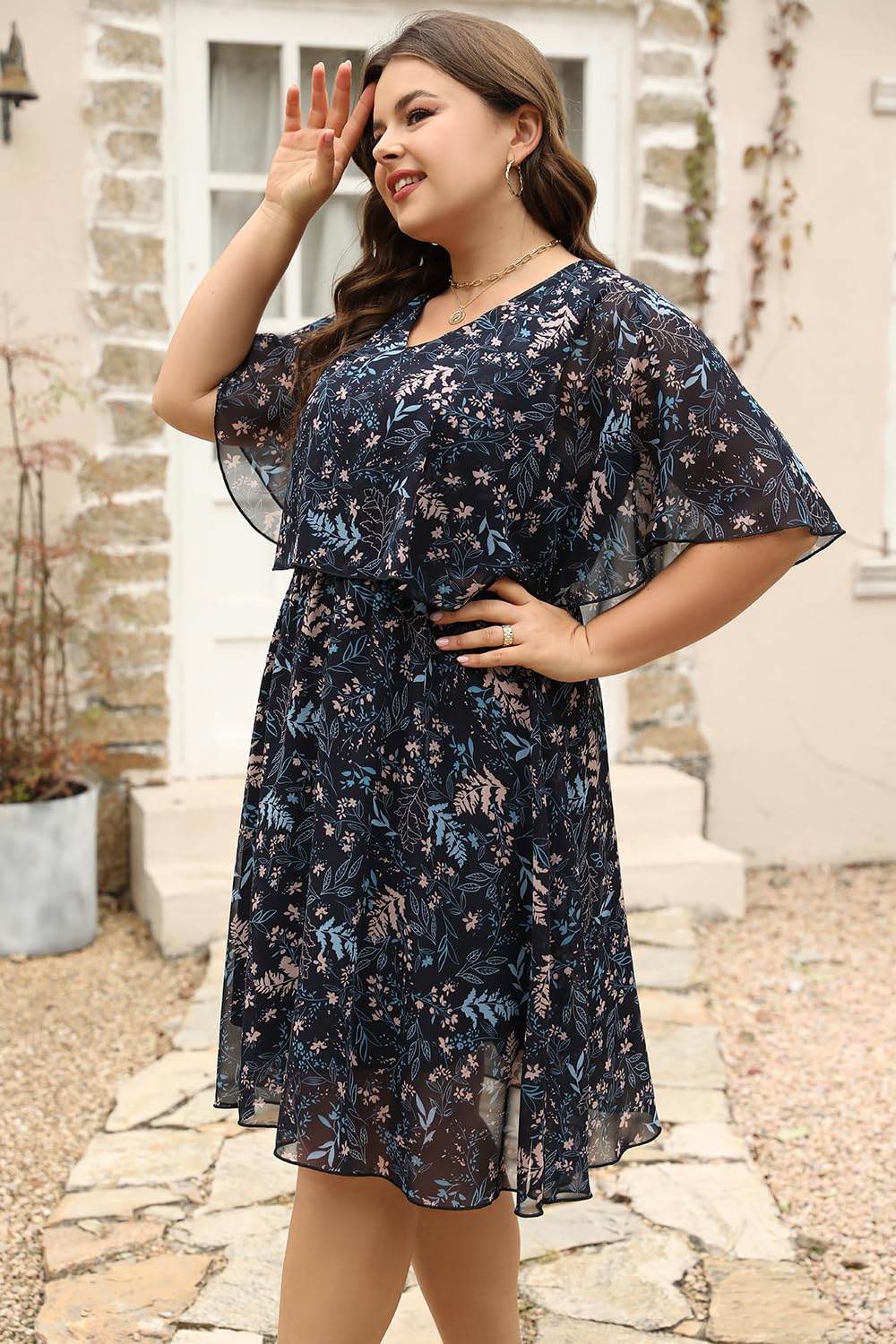 Keluummi Plus Size Wedding Guest Dresses for Women - Flowy Midi Cocktail Dress for Curvy Figures | Summer Casual Bridal Shower & Special Occasion Outfit