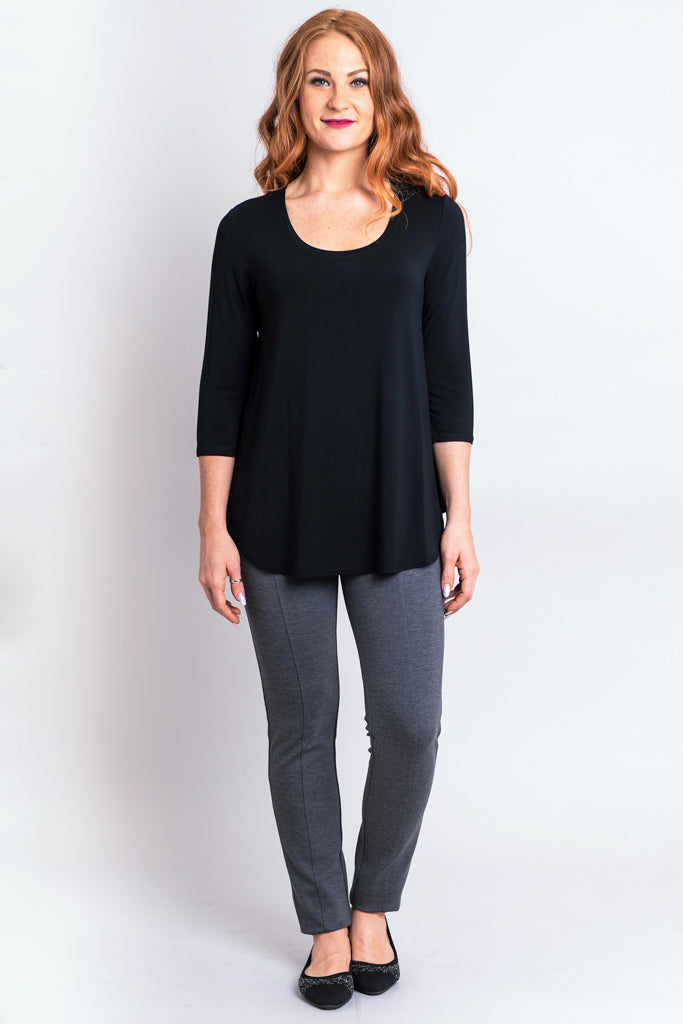 Jazz 3/4 Sleeve Top for Women - Soft Bamboo Fabric Black Shirt - Perfect for Dance, Yoga & Casual Wear