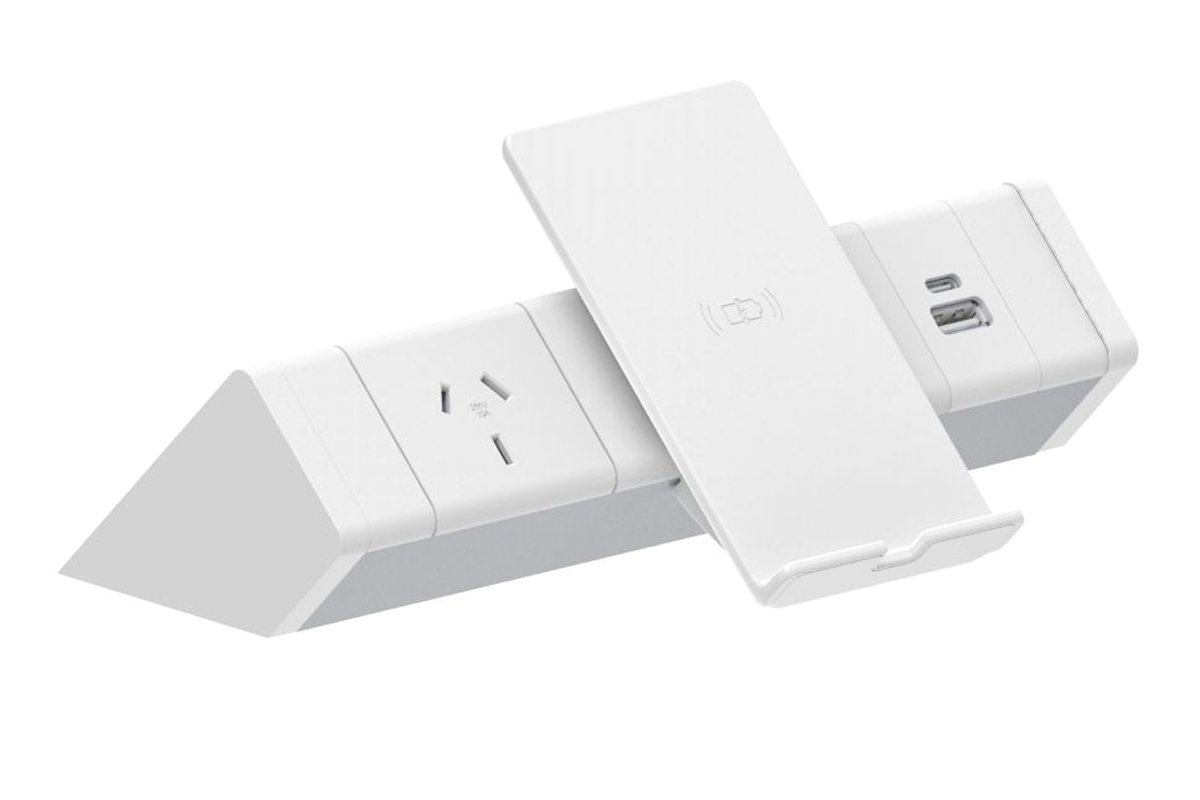 CMS Athena Rail 2 Above Desk Heli Charger [White] - Wireless Charging Station for Office, Home & Workspace - Fast Qi Charging Stand for iPhone, Android & Smartphones