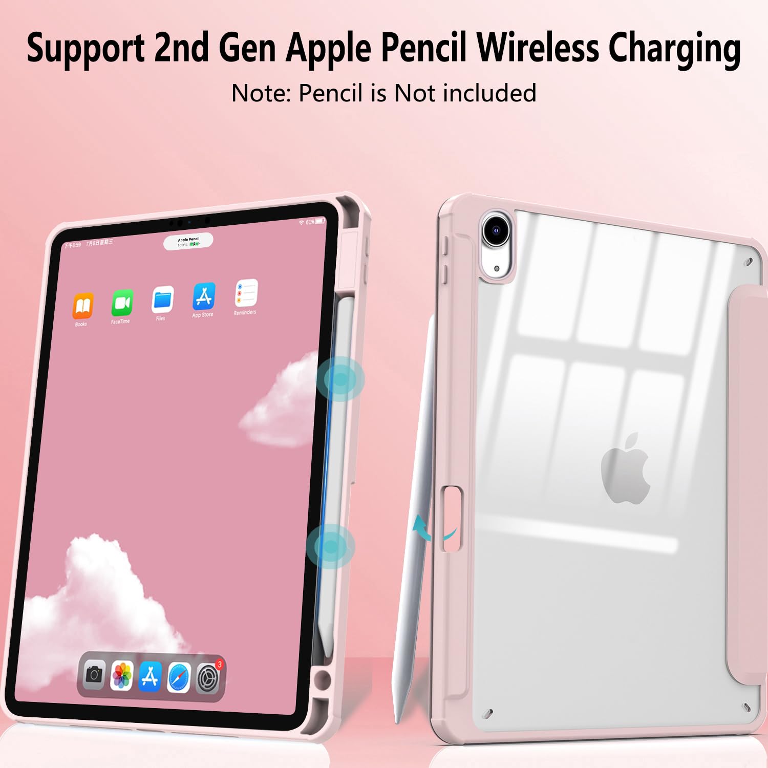 Premium Protective Case for iPad Air 11-inch M3/M2 (2025/2024) & iPad Air 5th/4th Gen 10.9-inch - Shockproof Clear Back Cover with Pencil Holder, Auto Sleep/Wake, Stand Feature - Cute Pink - Perfect for Work, School & Travel