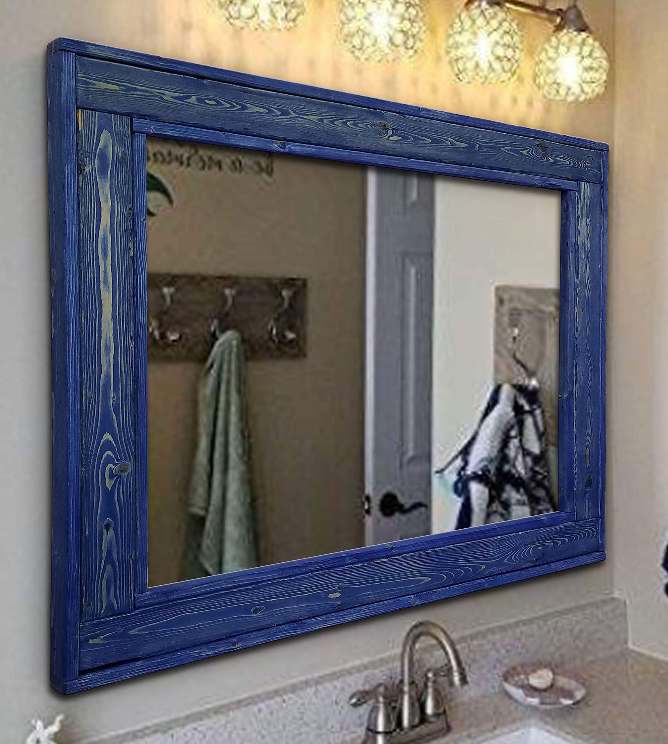 Herringbone Reclaimed Wood Framed Mirror - 4 Sizes & 12 Stain Colors (Island Water Shown) - Large Rustic Wall Mirror for Bathroom, Bedroom & Living Room Decor