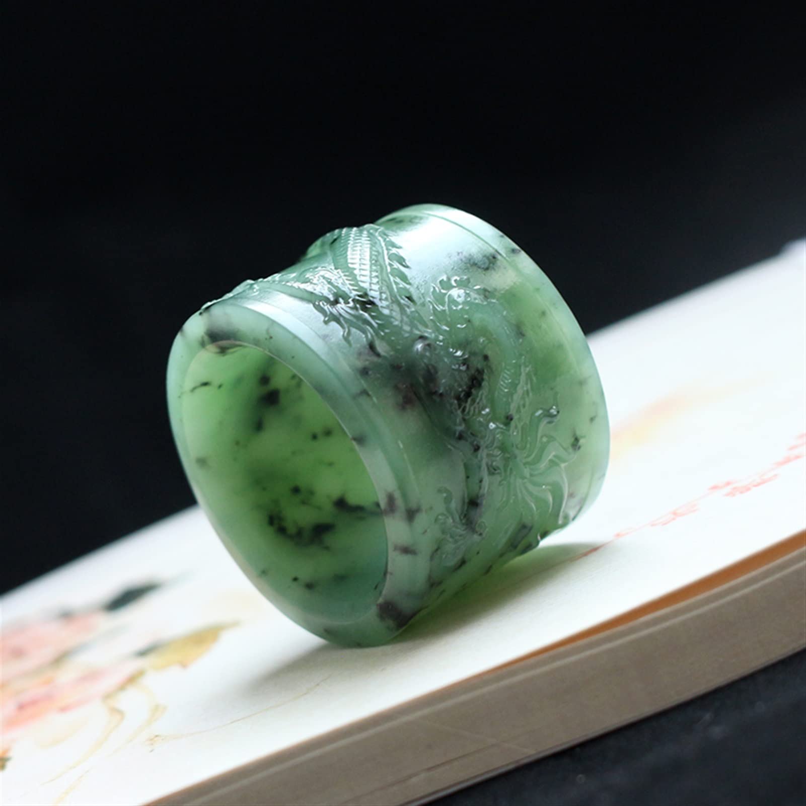 100% Genuine Hetian Green Jade Handmade Dragon Ring - Unisex Jade Jewelry Gift for Men & Women (Size 10) - Perfect for Weddings, Anniversaries & Spiritual Protection