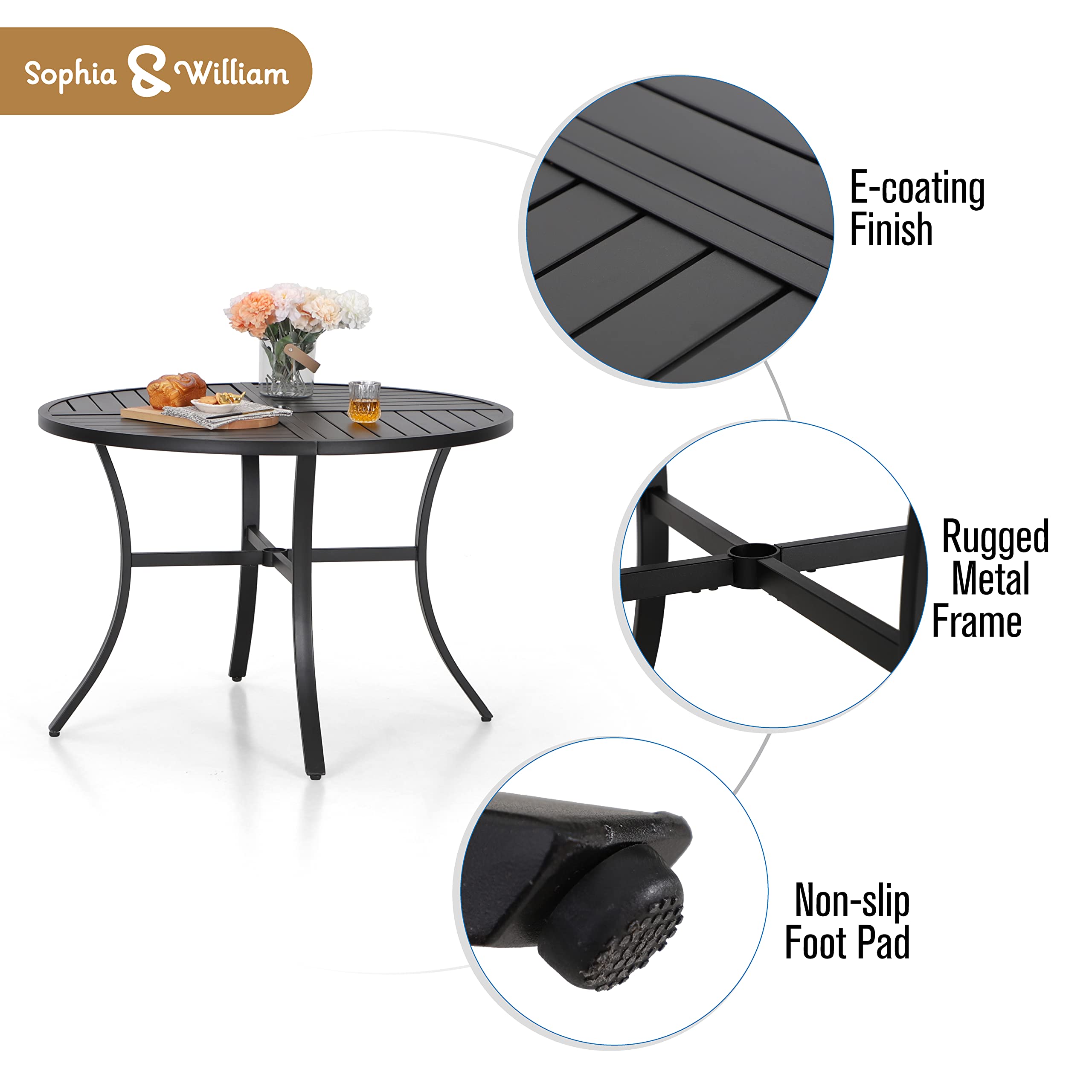 Sophia & William 5-Piece Outdoor Patio Dining Set - 4 Metal Chairs & 42