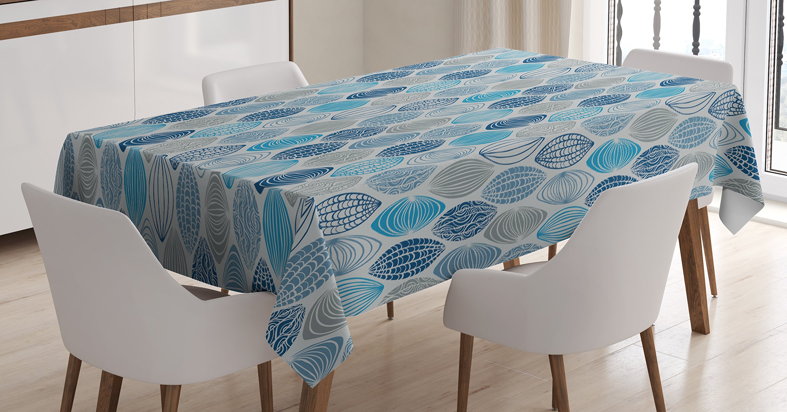 Ambesonne Grey Blue Tablecloth with Round Swirls, Stripes & Ornamental Motifs - 60x84 Inch Rectangular Dining Table Cover for Kitchen & Parties - Pale Blue Navy Blue Home Decor