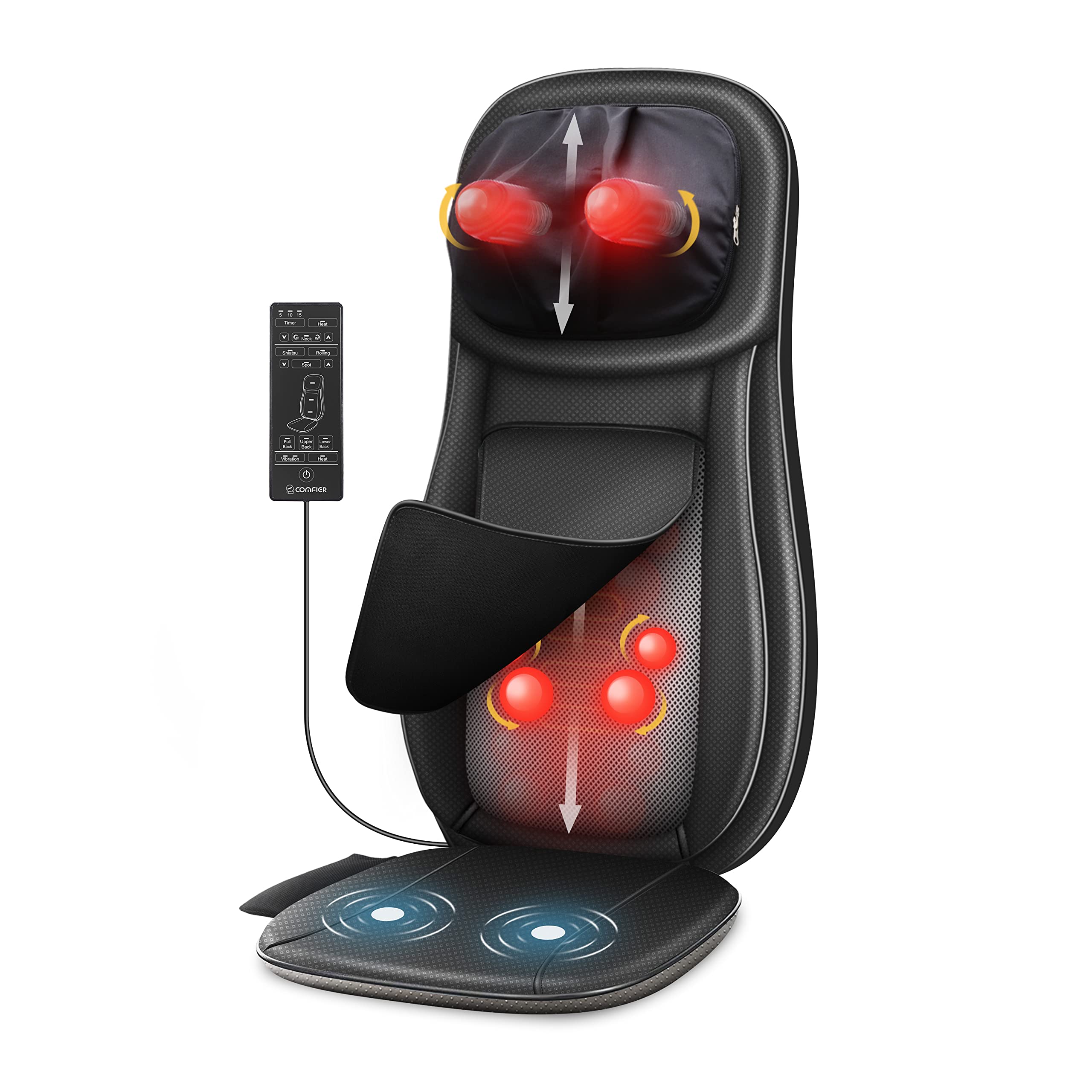 Shiatsu Neck and Back Massager with Heat - Adjustable Kneading Rolling Massage Chair Pad for Neck, Back & Shoulder Pain Relief - Perfect Gift for Mom and Dad - Ideal for Home, Office & Car Use