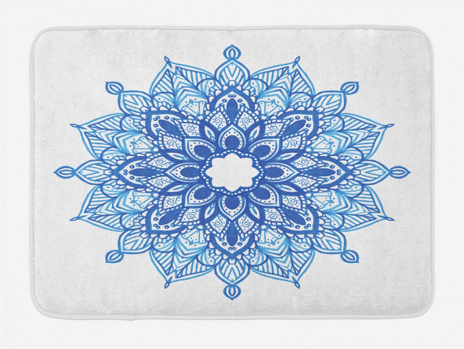 Ambesonne Blue Mandala Bath Mat - Non-Slip Plush Bathroom Rug with Ethnic Floral Design, 30