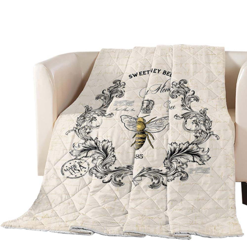 Soft Breathable Cotton Quilted Comforter - Honey Bee & Crown Floral Design Lightweight All-Season Bedspread | California King Size | Perfect for Bedroom Decor, Guest Rooms & Cozy Reading Nooks