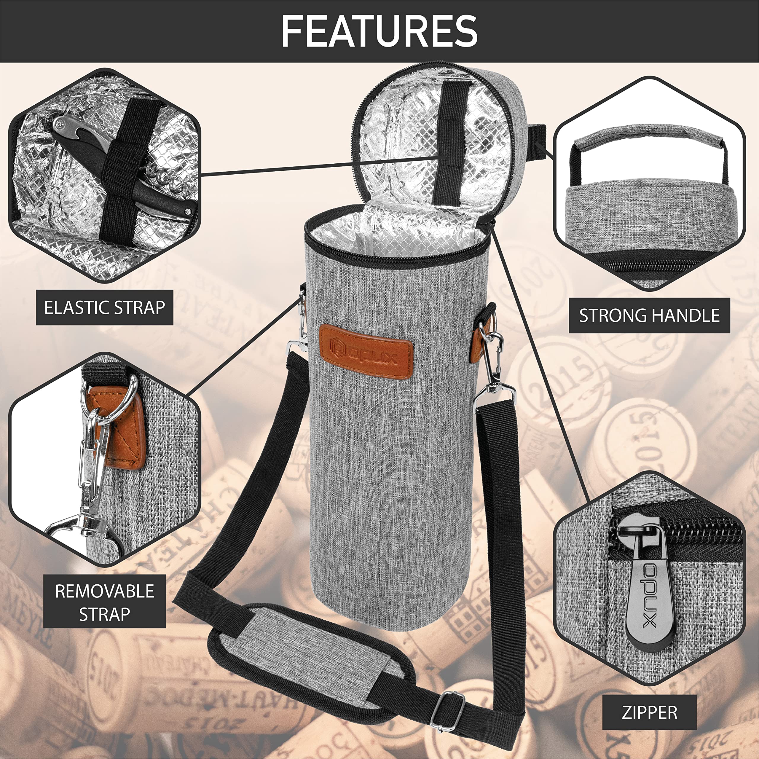 Premium Insulated Wine Cooler Bag - Single Bottle Carrier Tote with Shoulder Strap for Travel, Picnic & Beach | Thermal Wine Holder Case | Perfect Wine Gift for Men & Women | Heather Light Gray | Ideal for Outdoor Adventures, Parties & Wine Lovers