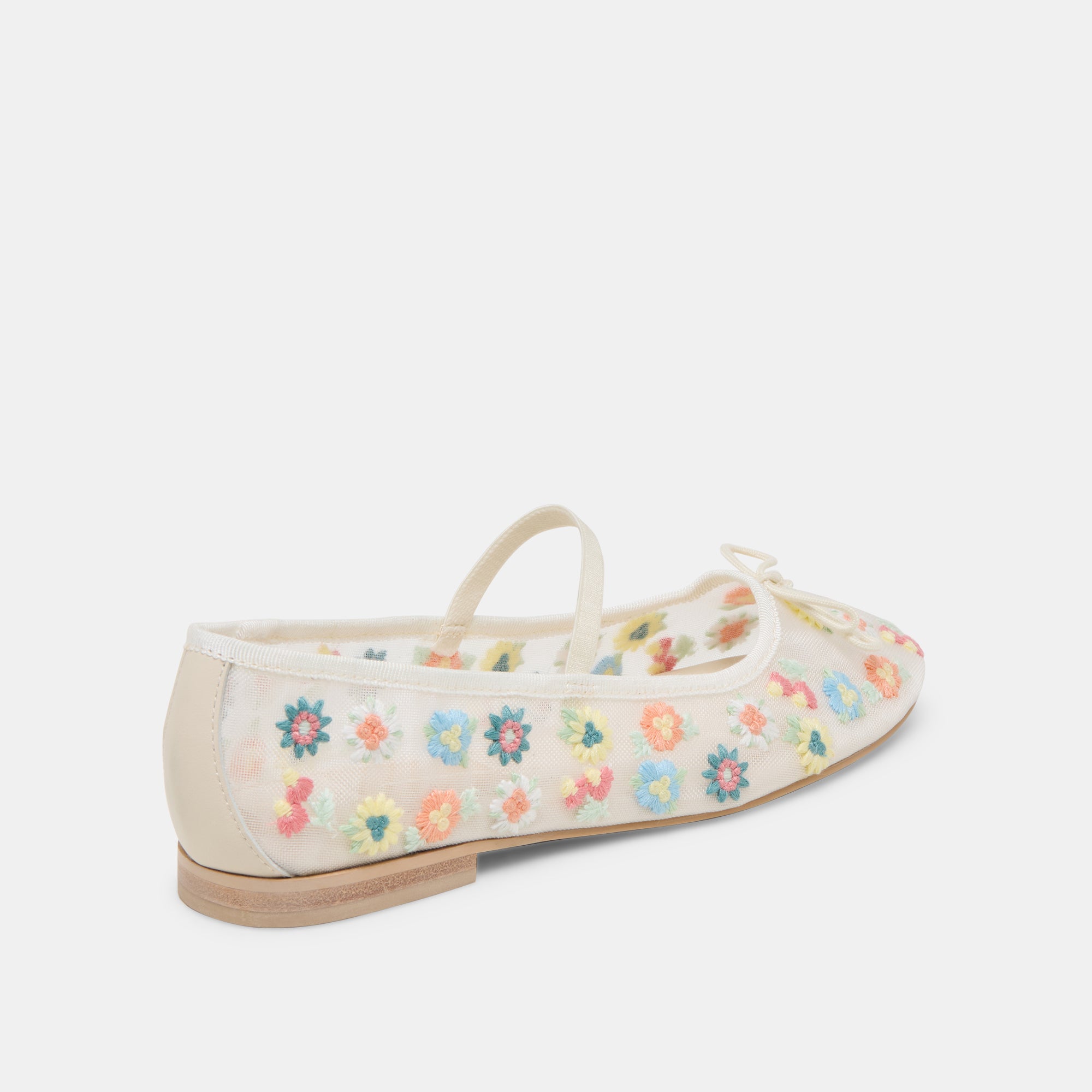 Cadel Floral Ballet Flats for Women - Ivory Floral Mesh Comfortable Slip-On Shoes - Perfect for Casual Wear, Office, and Spring Outfits