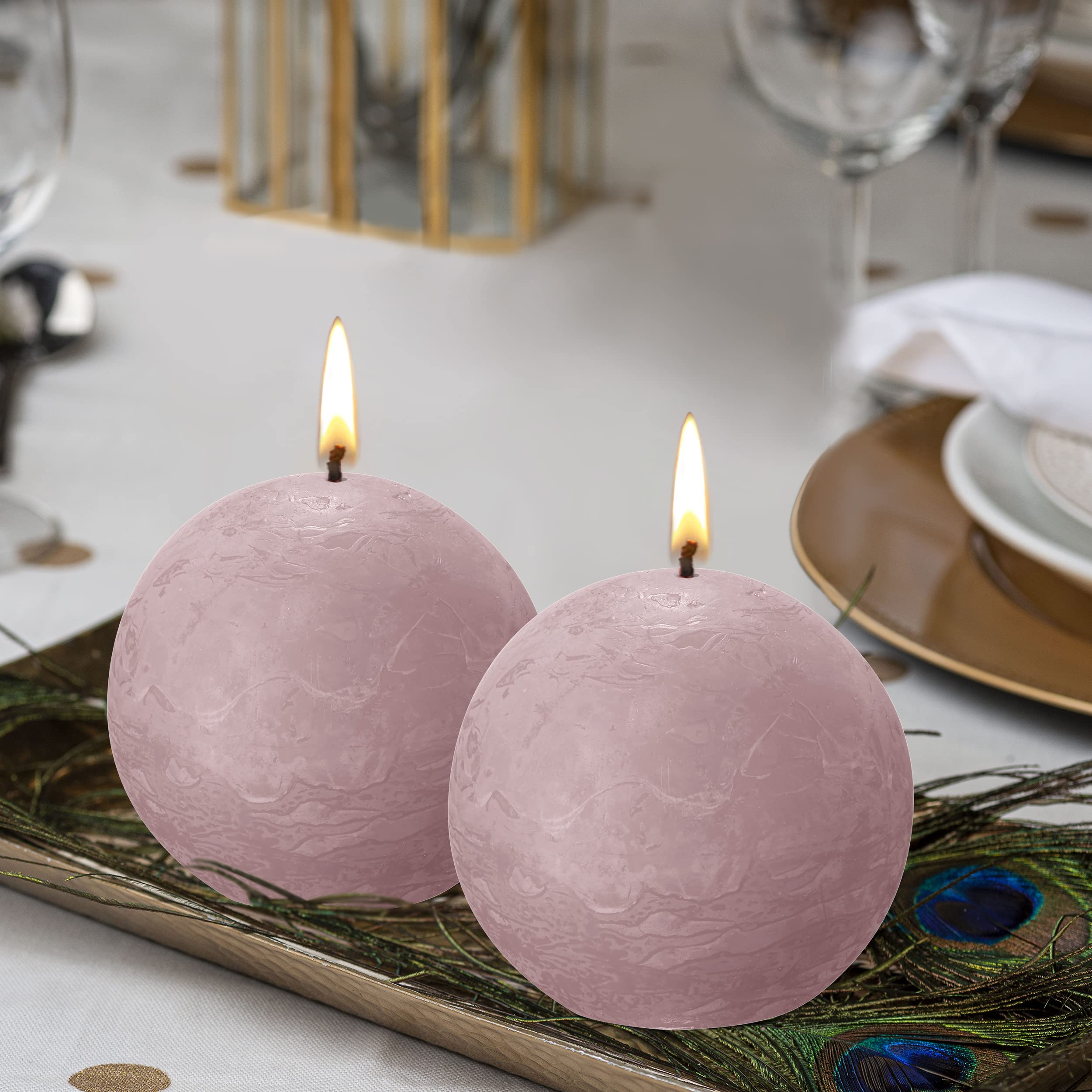 BOLSIUS 3-Pack Ash Rose Rustic Ball Pillar Candles - 3 Inch Unscented Dripless Smokeless Candles - Premium European Quality with Natural Plant-Based Wax - 25 Hour Burn Time - Perfect for Wedding Centerpieces, Romantic Dinner Decor, and Party Lighting