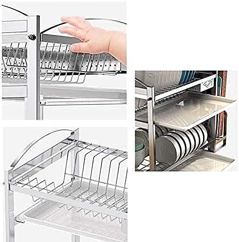3-Tier Stainless Steel Plate Rack Dish Drainer with Utensil Holder & Cutting Board Storage - Space Saving Kitchen Organizer for Pans, Plates & Cookware (Silver, Size B) - Perfect for Small Kitchens, Dish Drying & Countertop Organization