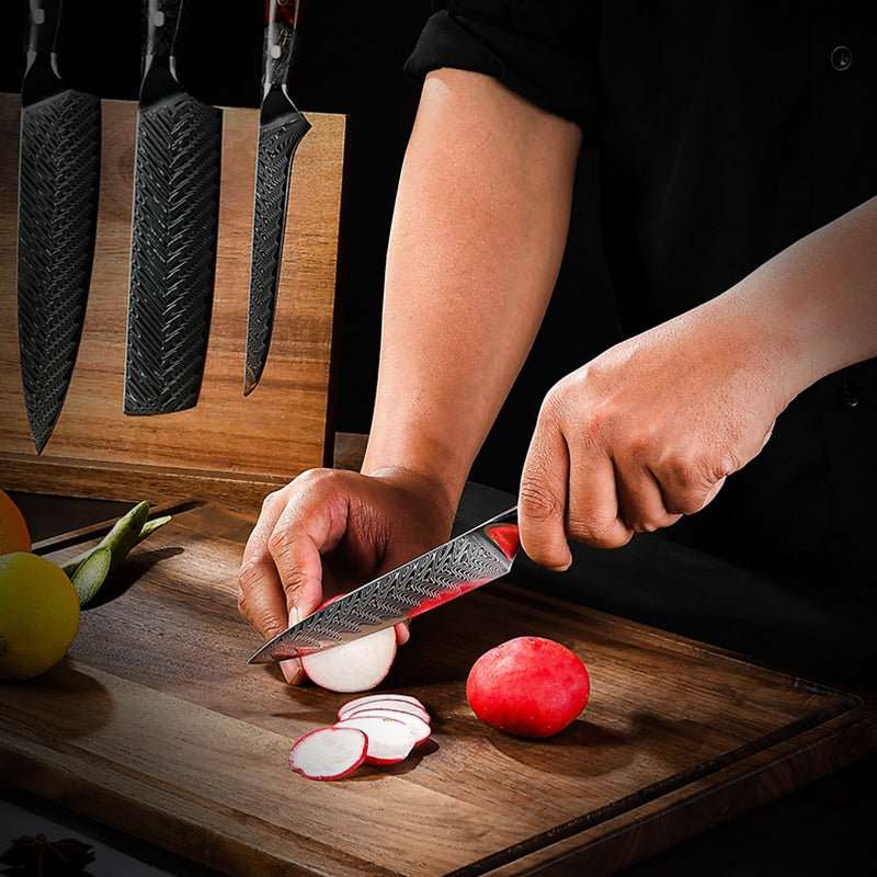 Premium 8-Piece Professional Chef Knife Set with VG10 Stainless Steel Blades & Stained Olive Wood Handles - Includes Protective Sheaths - Perfect for Home Cooking, Professional Kitchens & Culinary Gifts