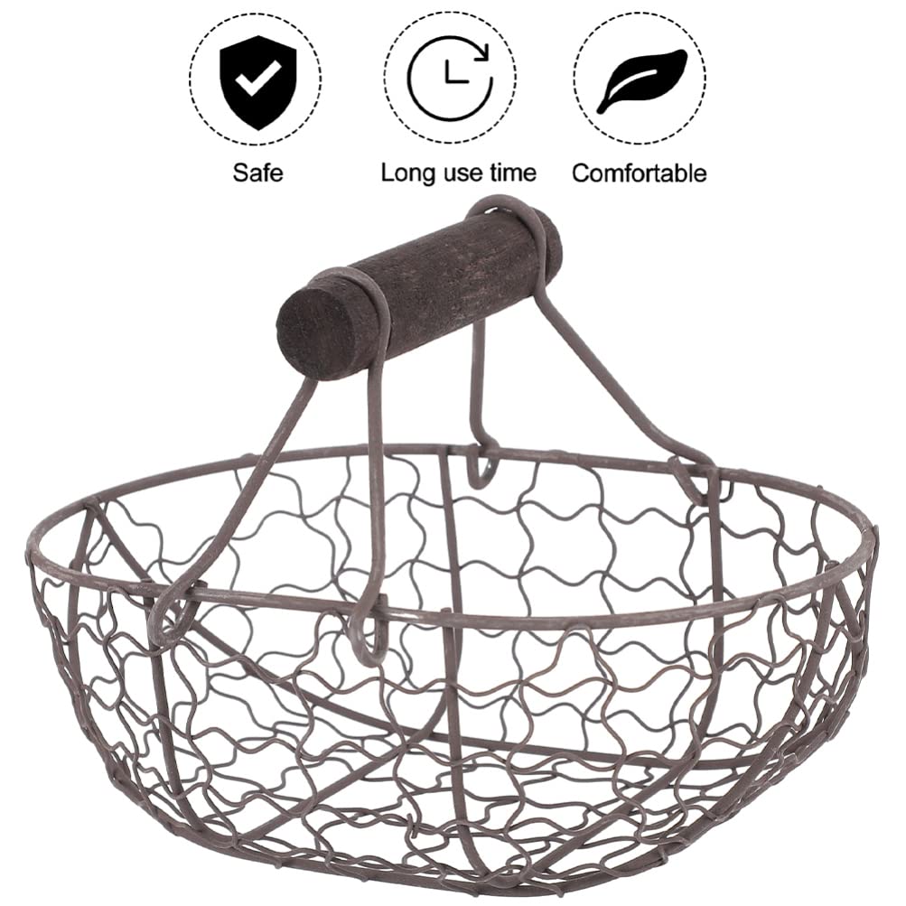 DOITOOL 2-Pack Metal Egg Basket with Wooden Handle - Rustic Farmhouse Wire Chicken Egg Holder for Fresh Eggs, Fruits & Vegetables - Perfect for Farmhouse Kitchen Decor, Farmers Market & Countryside Egg Collection