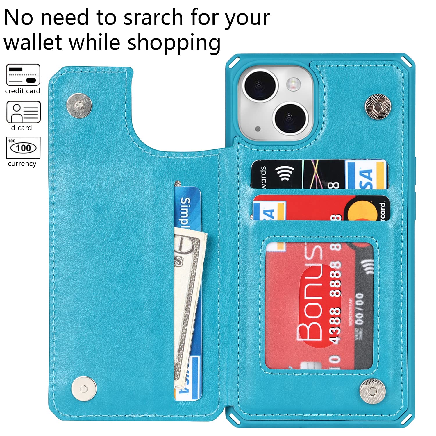 Premium Leather iPhone 13 Case with Card Holder & Stand - Shockproof Protective Cover for Men & Women | Daily Commute & Travel