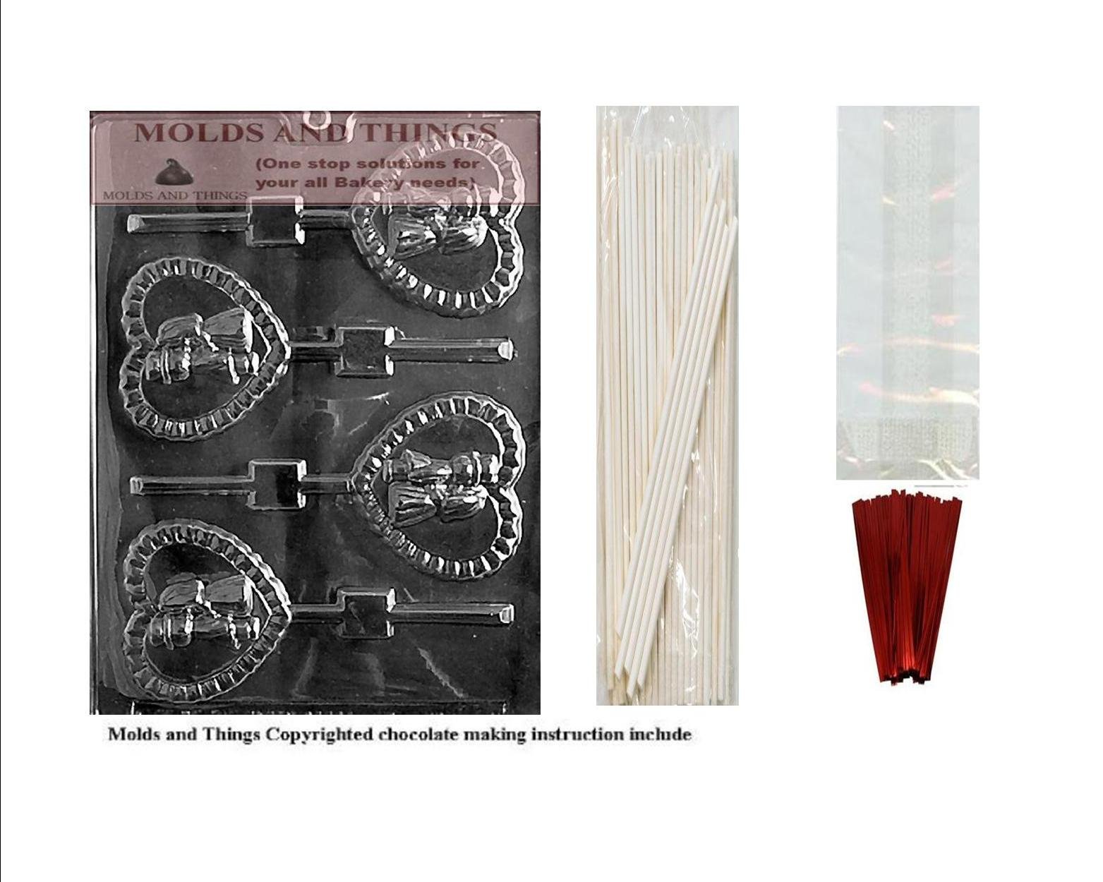 Bride and Groom Wedding Chocolate Candy Mold Kit with Molding Instructions & 50 Lollipop Sticks - Perfect for DIY Wedding Favors, Bridal Shower Treats and Anniversary Celebrations