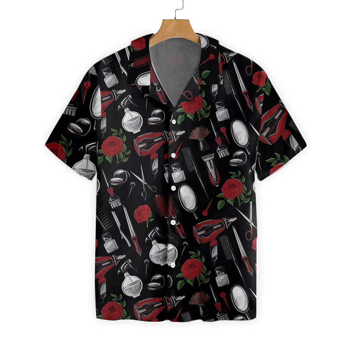 HYPERFAVOR Men's Barber Shirts - Short Sleeve Casual Hawaiian Shirts with Barber Tools - Perfect for Barbershops, Salons & Summer Outings