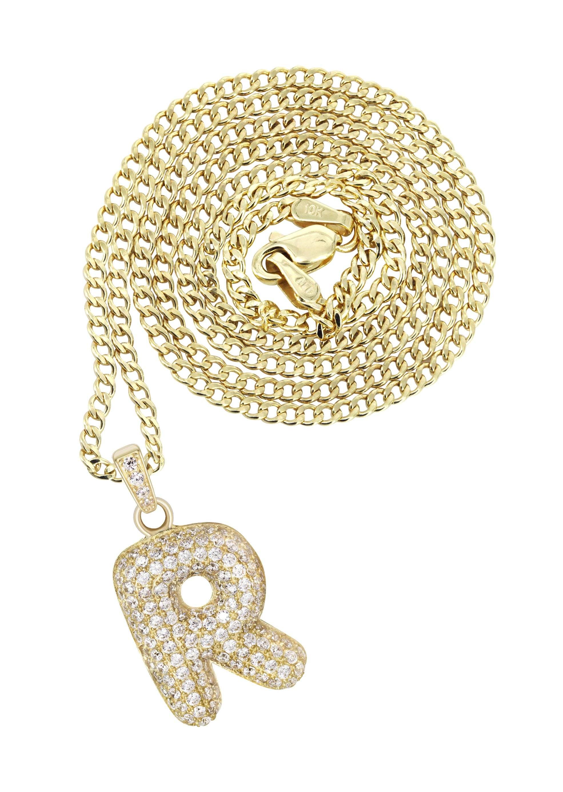 10K Yellow Gold Bubble Letter R CZ Necklace for Women - 4.5 Grams Dainty Initial Pendant Jewelry - Perfect Gift for Birthday, Anniversary & Valentine's Day