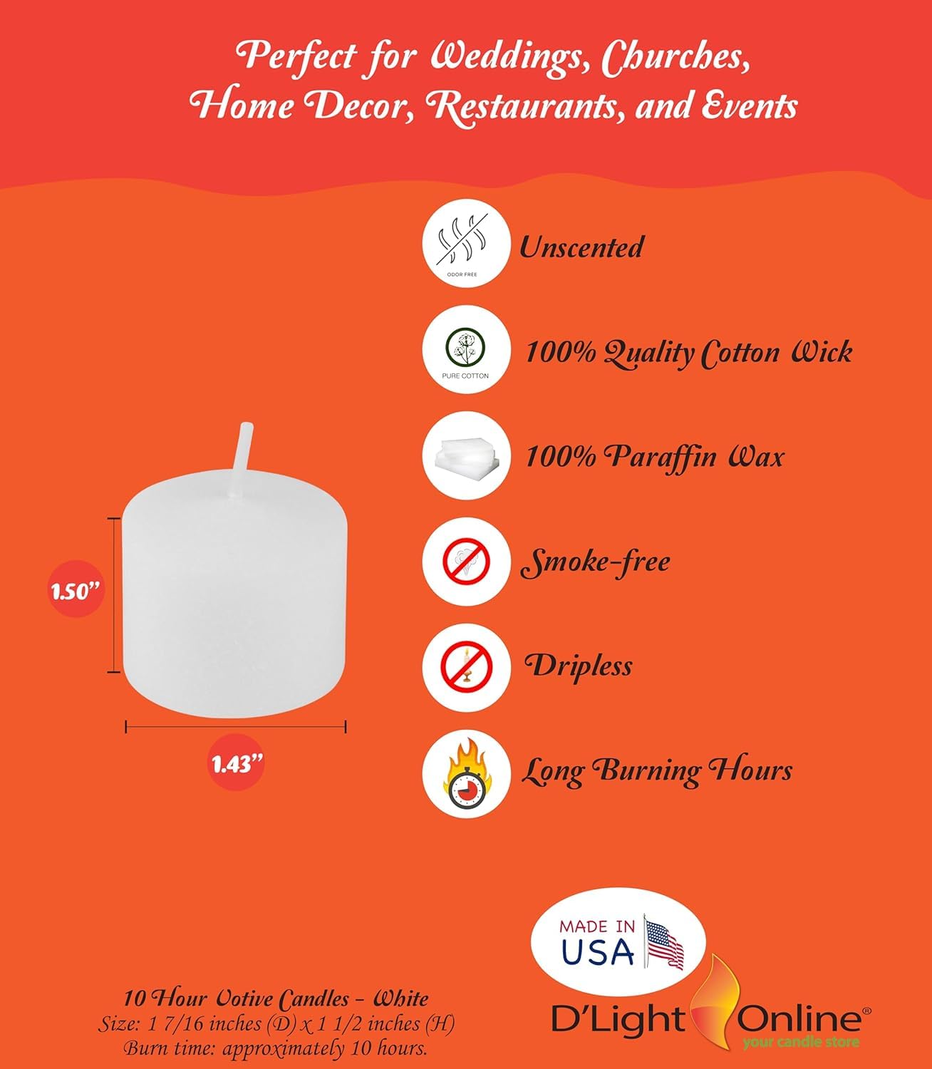 Long-Lasting 10-Hour Burn Unscented White Votive Candles - Bulk Pack of 432 for Home Decor, Weddings, Restaurants, Churches & Synagogues | Perfect for Romantic Dinners, Birthday Parties & Religious Ceremonies (White)