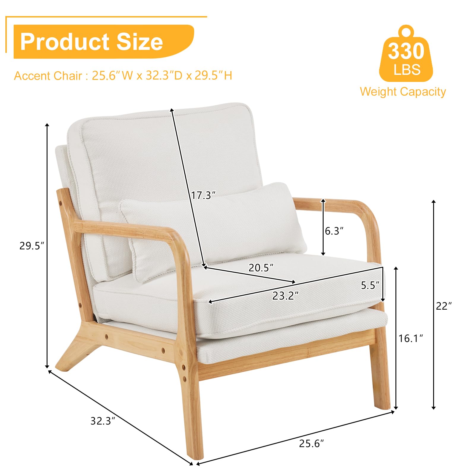 Bonnlo Mid Century Modern Accent Chairs Set of 2 - Beige Upholstered Lounge Chairs with Solid Wood Legs for Living Room, Bedroom, Guest Room | Perfect for Reading Nooks, Farmhouse Decor & Cozy Sitting Areas