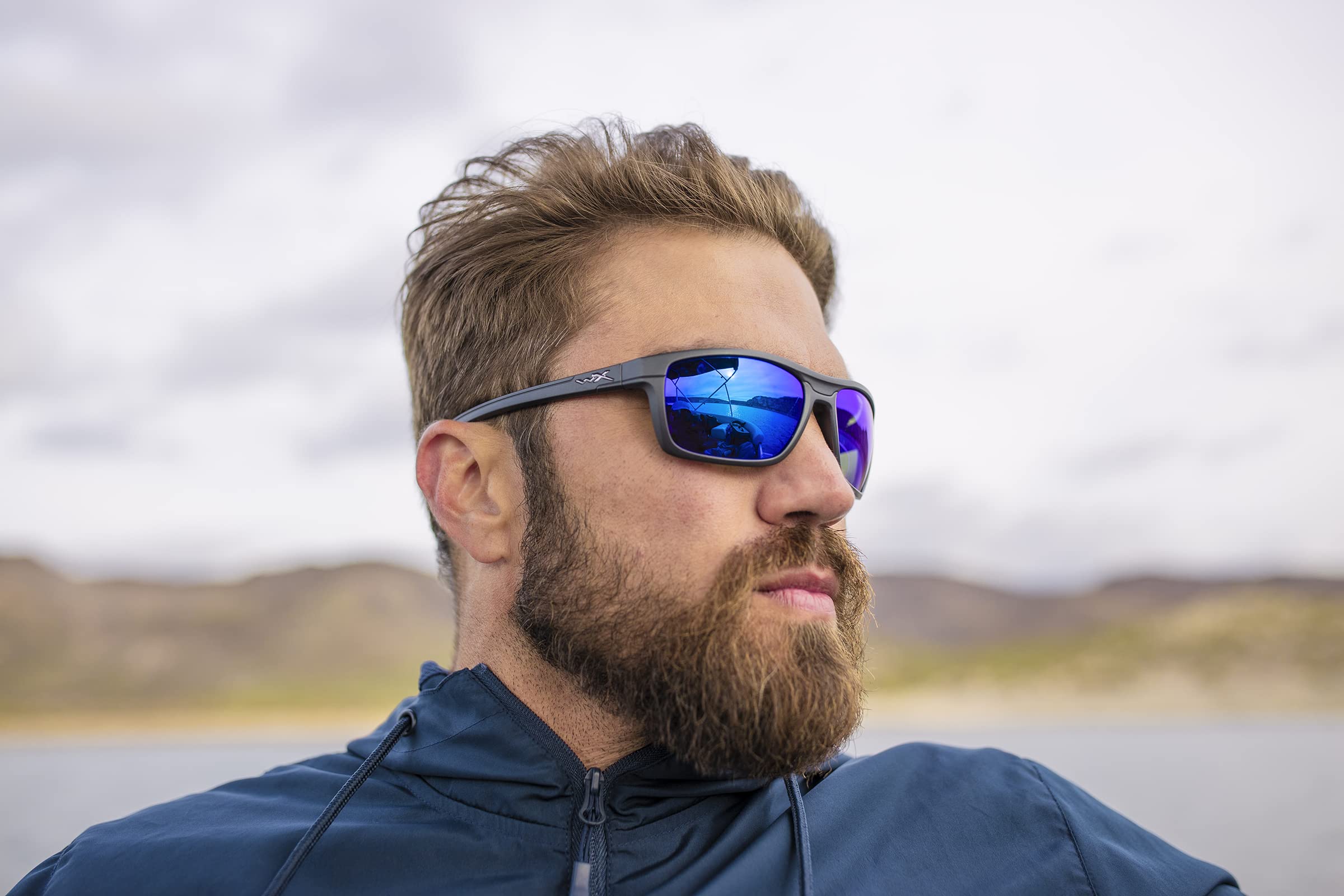 Wiley X Kingpin Captivate Polarized Sunglasses – UV Protective Safety Glasses for Men & Women | Matte Graphite Frames with Blue Mirror Lenses | Ideal for Shooting, Fishing, Biking & Extreme Sports | Outdoor Activities & Adventure Gear