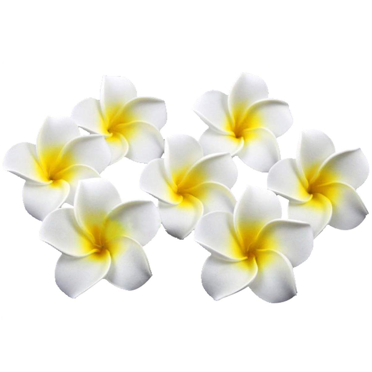 100pcs Artificial Frangipani Flowers - Hawaiian Wedding Leis, Hair Wreaths & Clips - 6cm White Foam DIY Bridal Bouquet Accessories for Beach Weddings, Luau Parties & Tropical Themed Events
