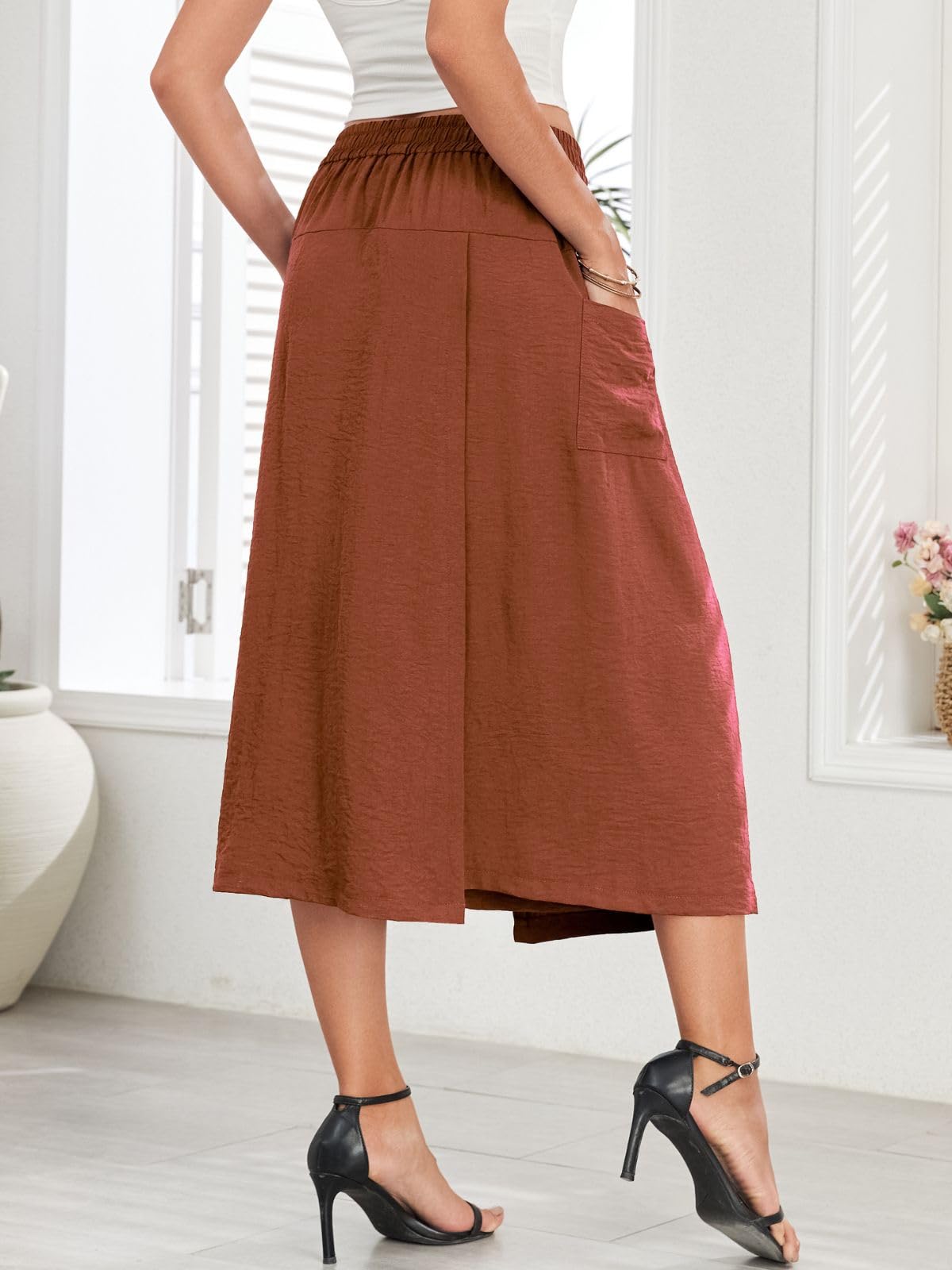 Women's Casual Flowy Capri Culottes - Relaxed Fit Drape Skirt Pants with 2 Pockets | Office Wear, Summer Outfits & Travel Essentials