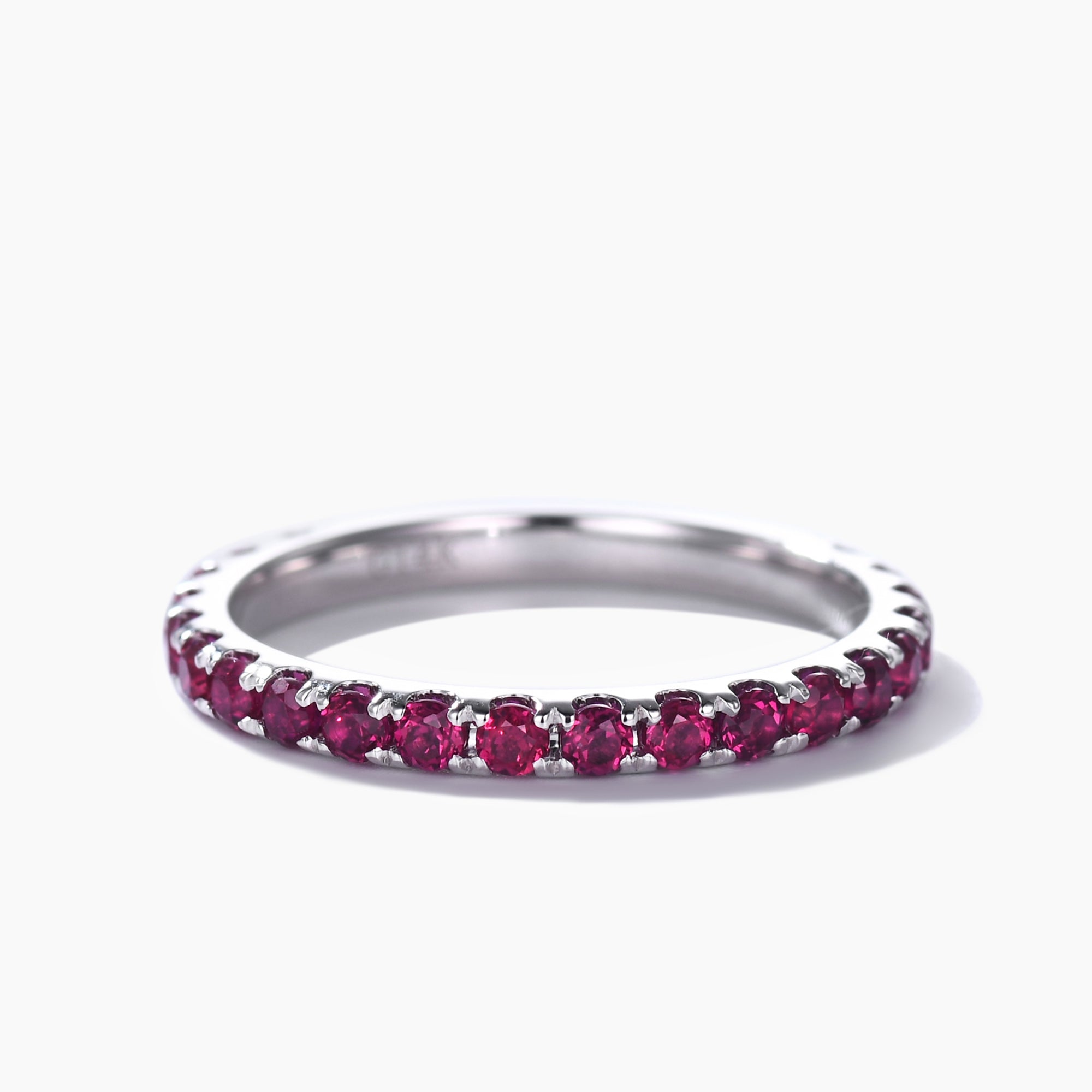 Natural Ruby Wedding Ring for Women - 3/4 Eternity Band in 14K White Gold with Micro Pave Setting (2mm Width) | Perfect for Engagement, Anniversary & Romantic Gifts