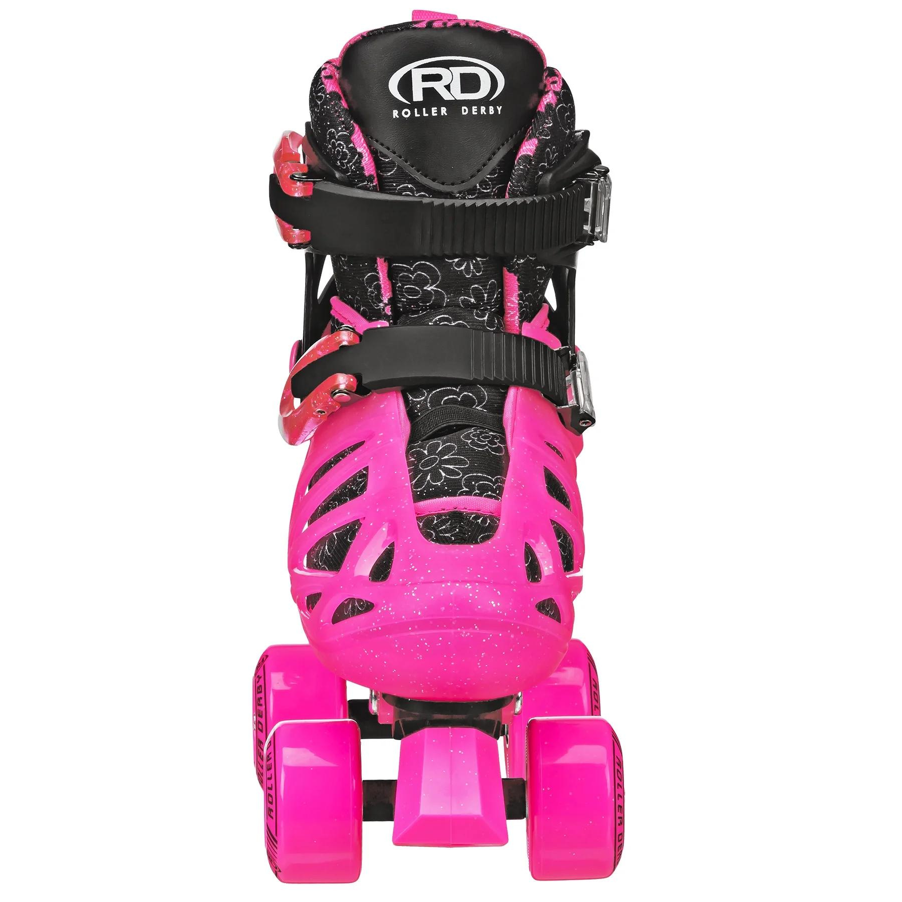 Trac Star Adjustable Roller Skates for Girls - Youth Quad Skates with Light-Up Wheels for Indoor & Outdoor Fun - Perfect for Birthday Gifts, Roller Rinks & Park Adventures